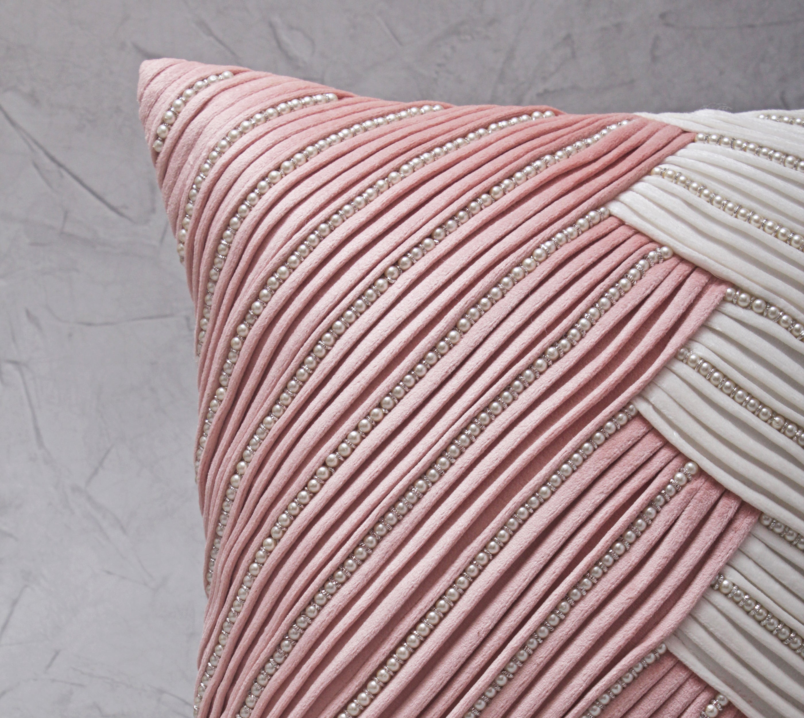 BEVEL Pink White Velvet Pleated Cushion Cover