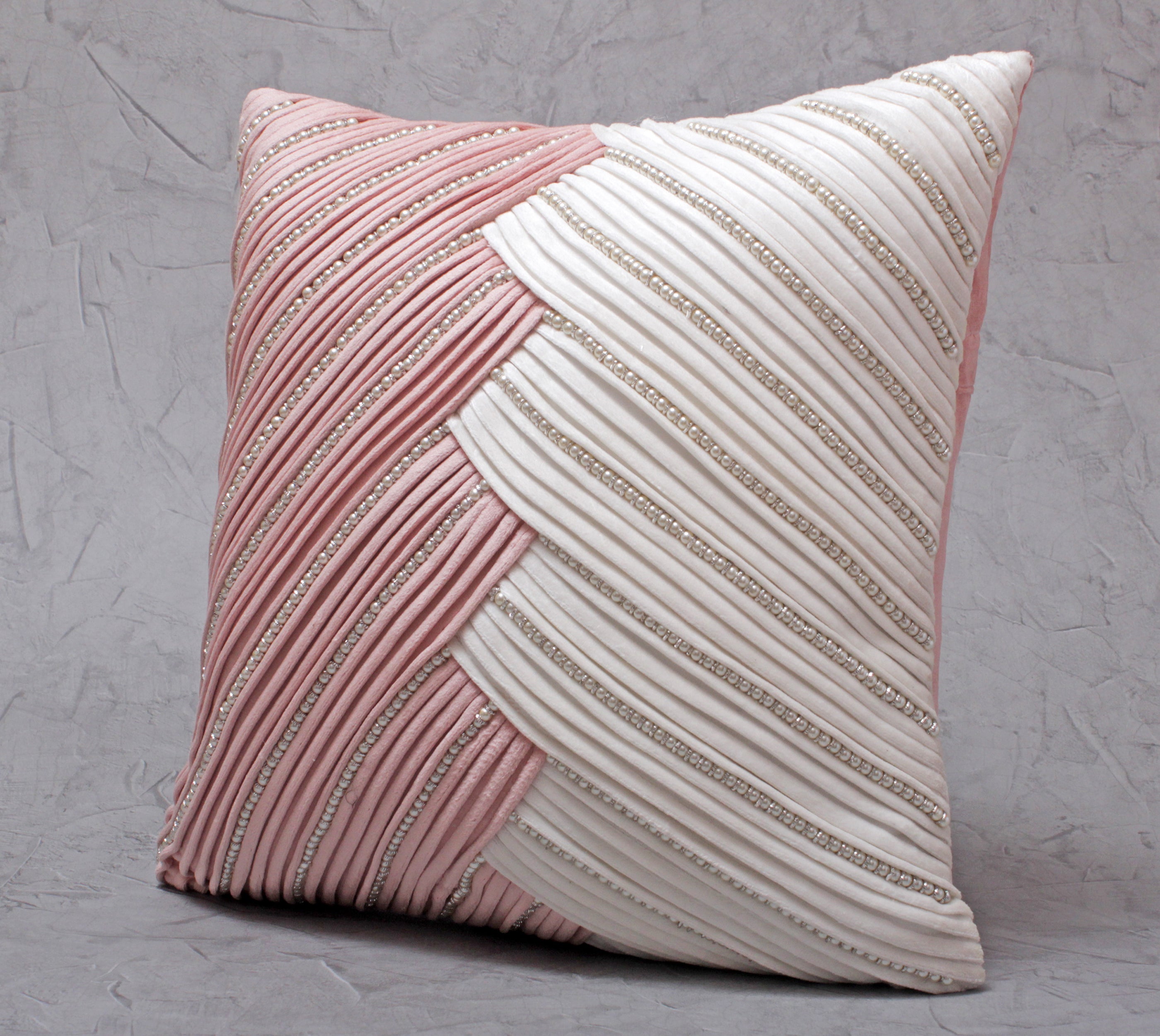 BEVEL Pink White Velvet Pleated Cushion Cover