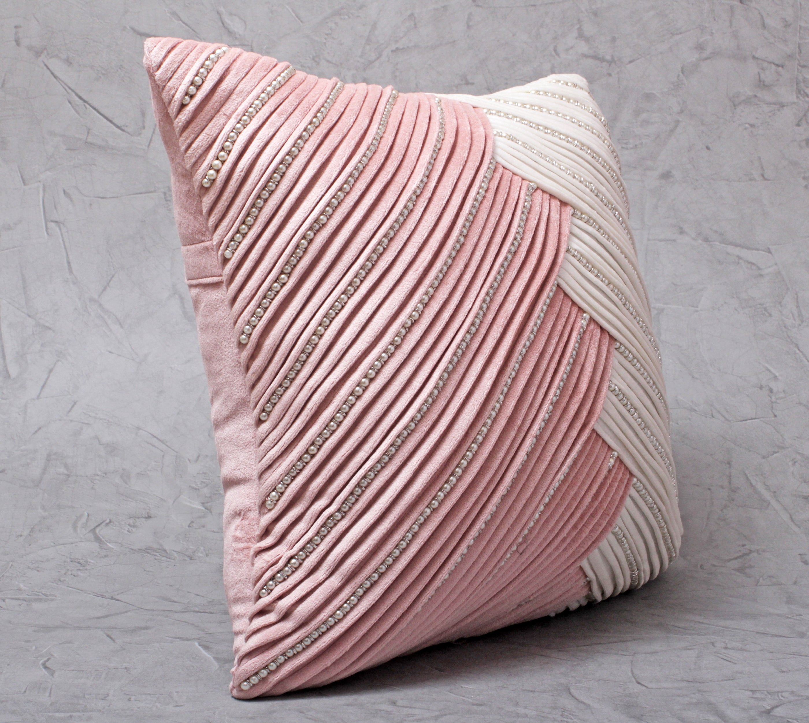 BEVEL Pink White Velvet Pleated Cushion Cover