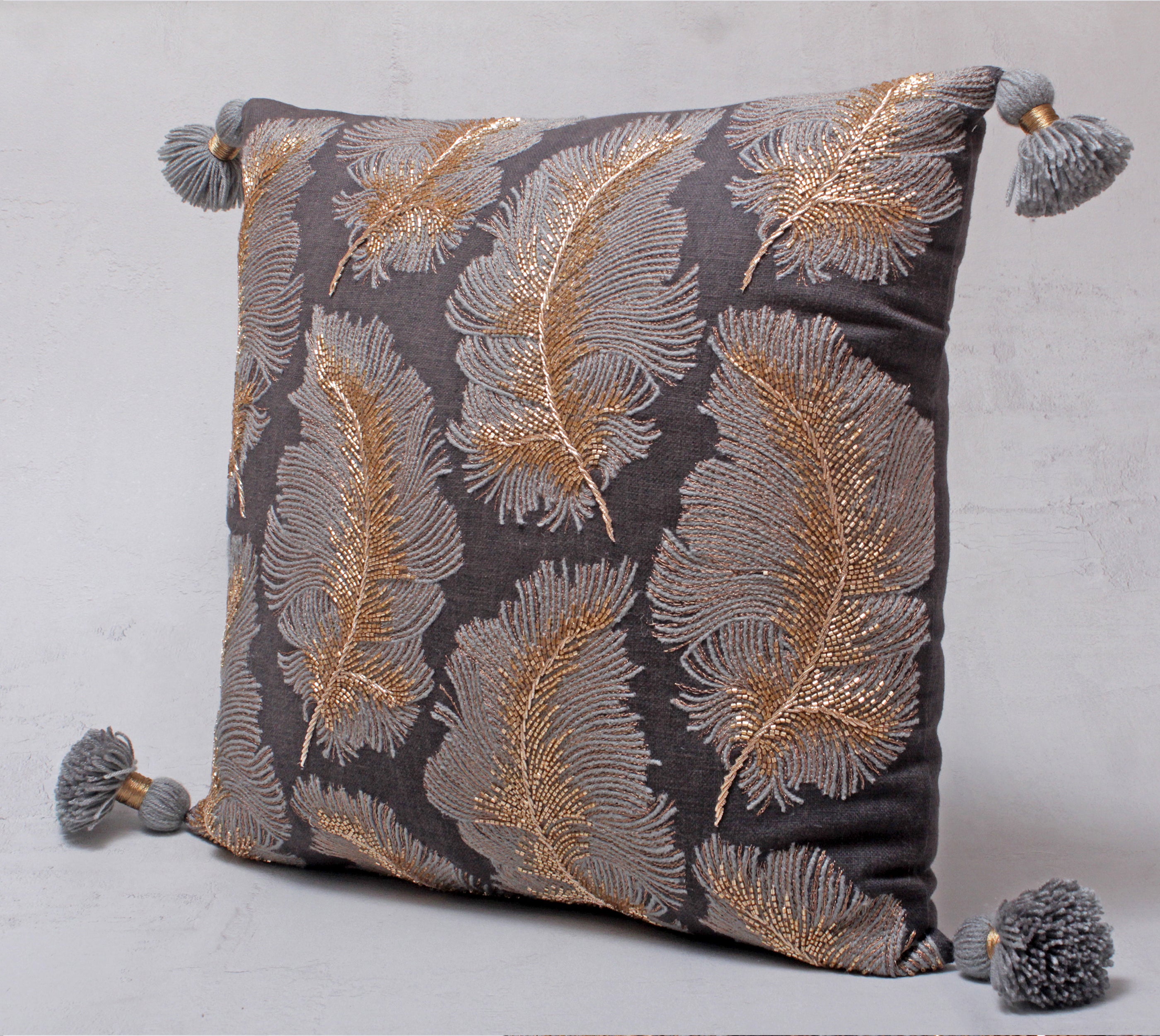 ISABELLA Grey Cotton Cushion Cover