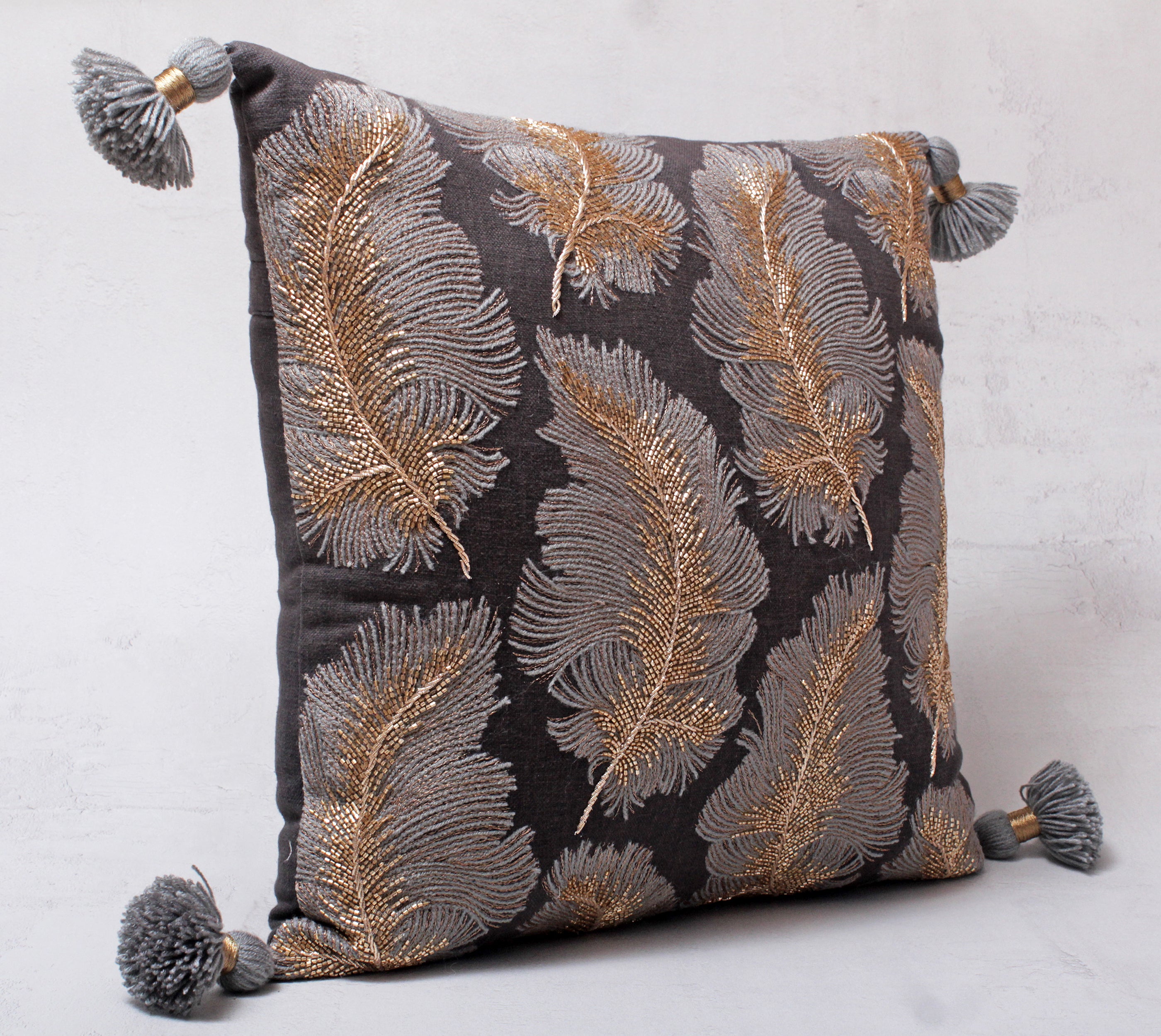 ISABELLA Grey Cotton Cushion Cover