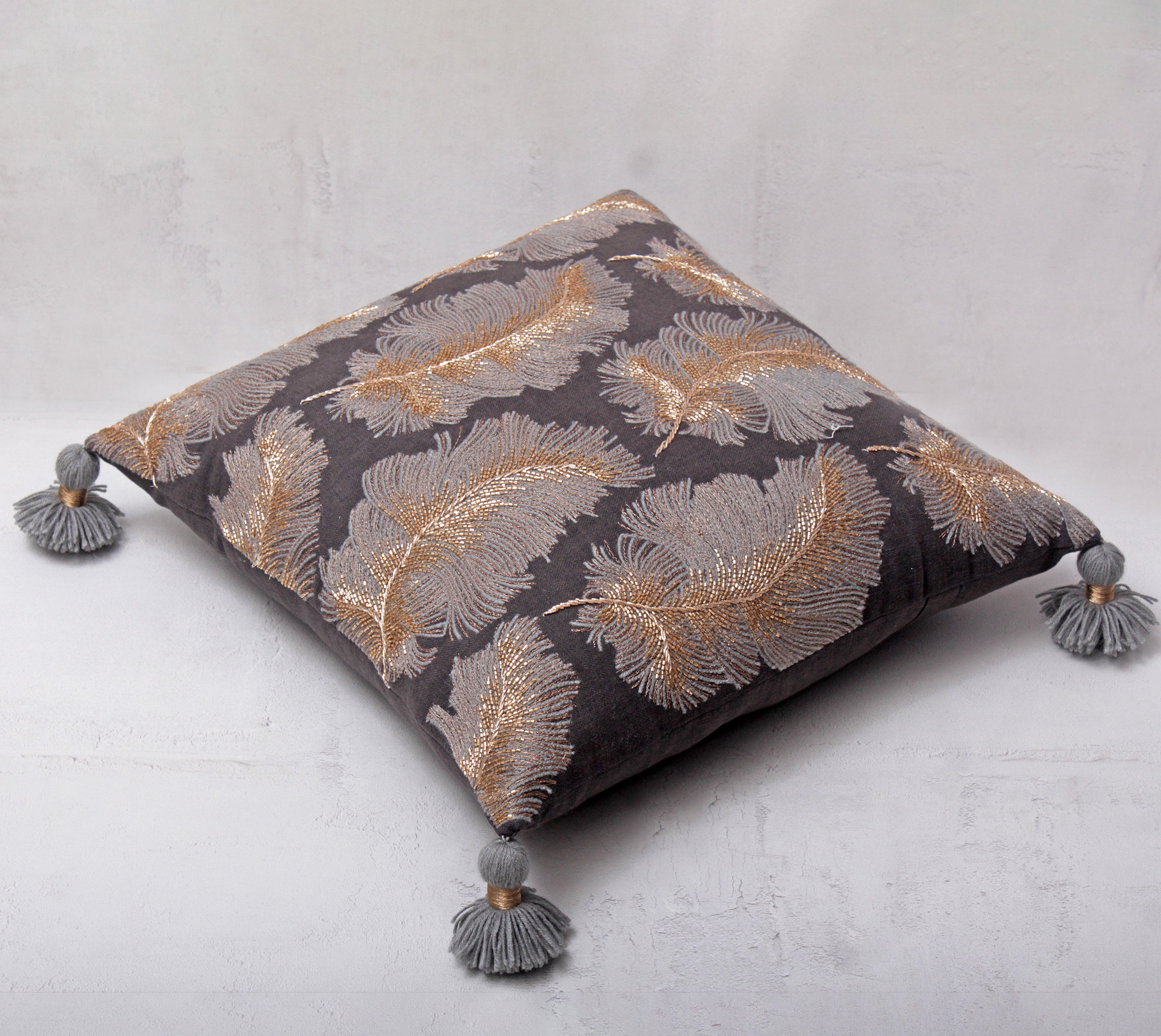 ISABELLA Grey Cotton Cushion Cover