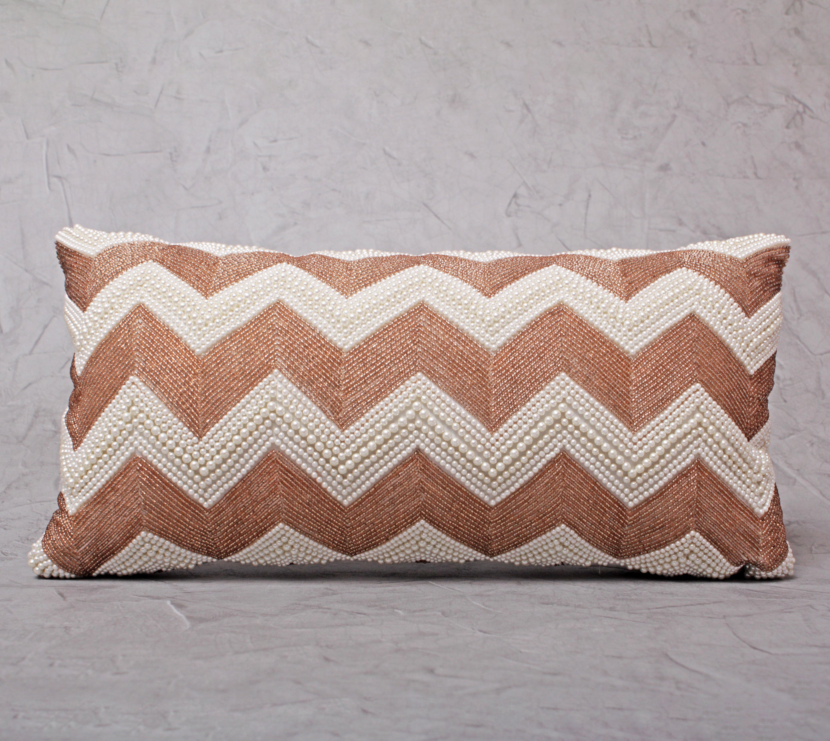 AVA rosegold Off white Beaded Cushion Cover