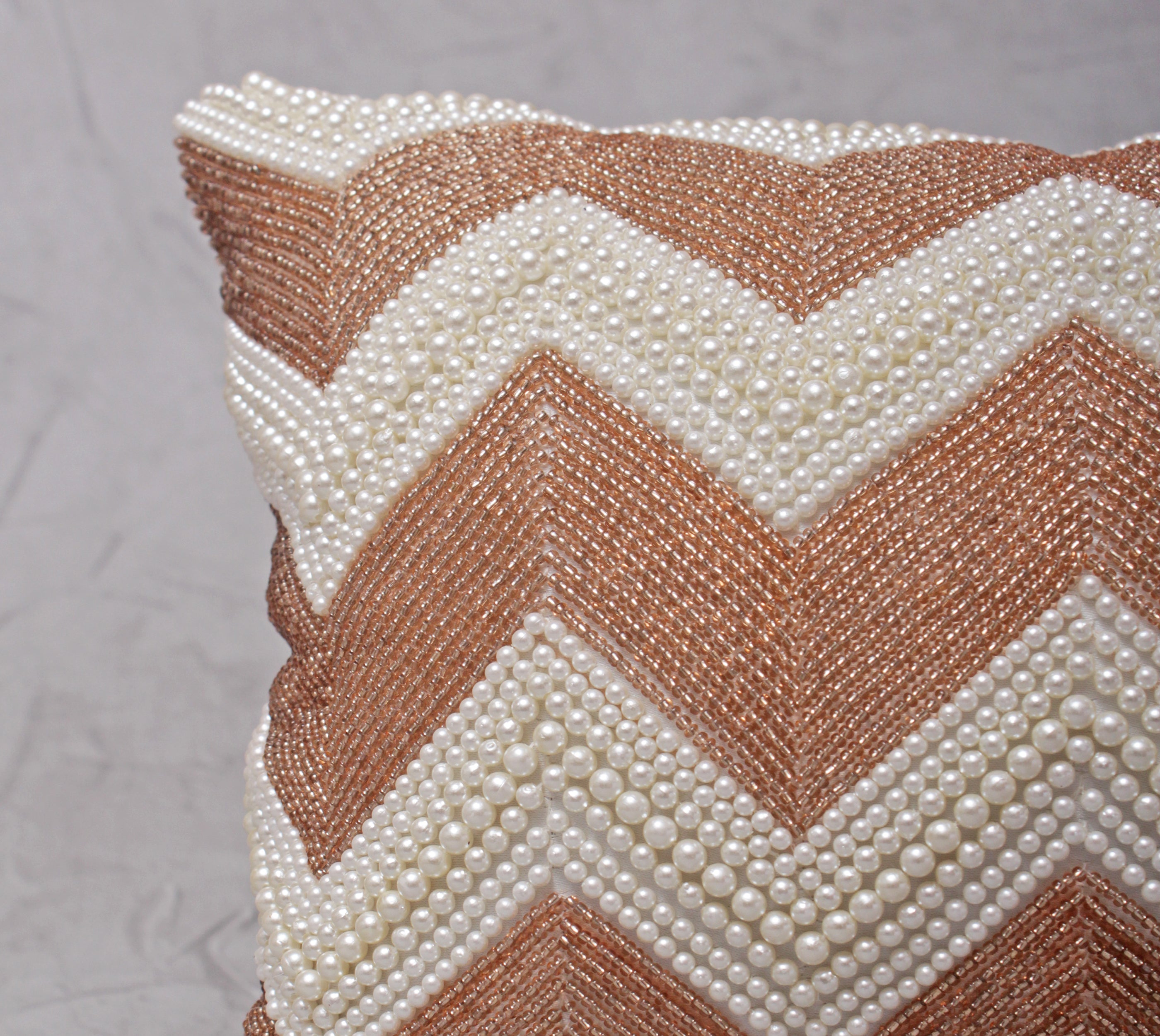 AVA rosegold Off white Beaded Cushion Cover