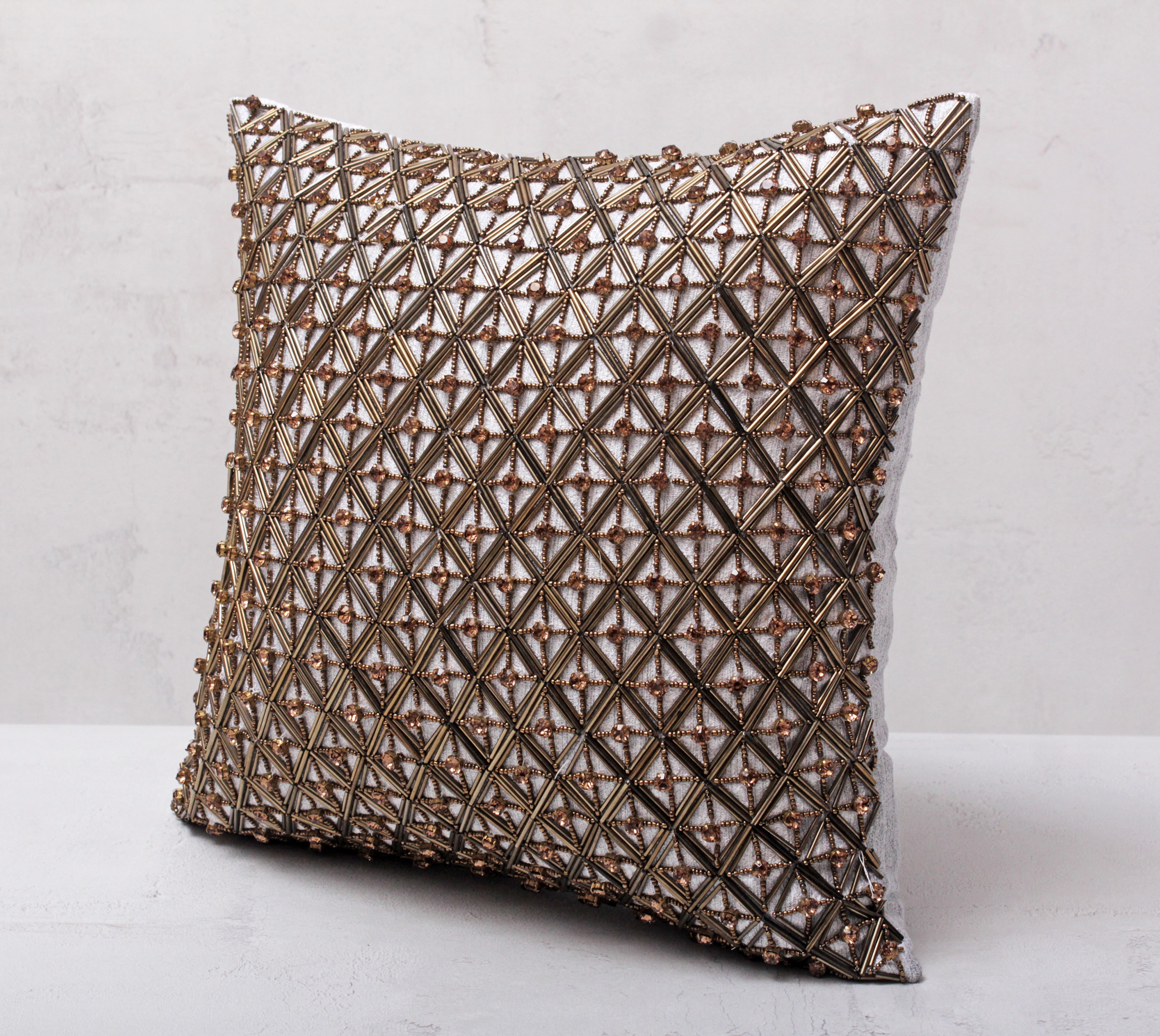 SOFIA Antique Gold Beaded Cushion Cover