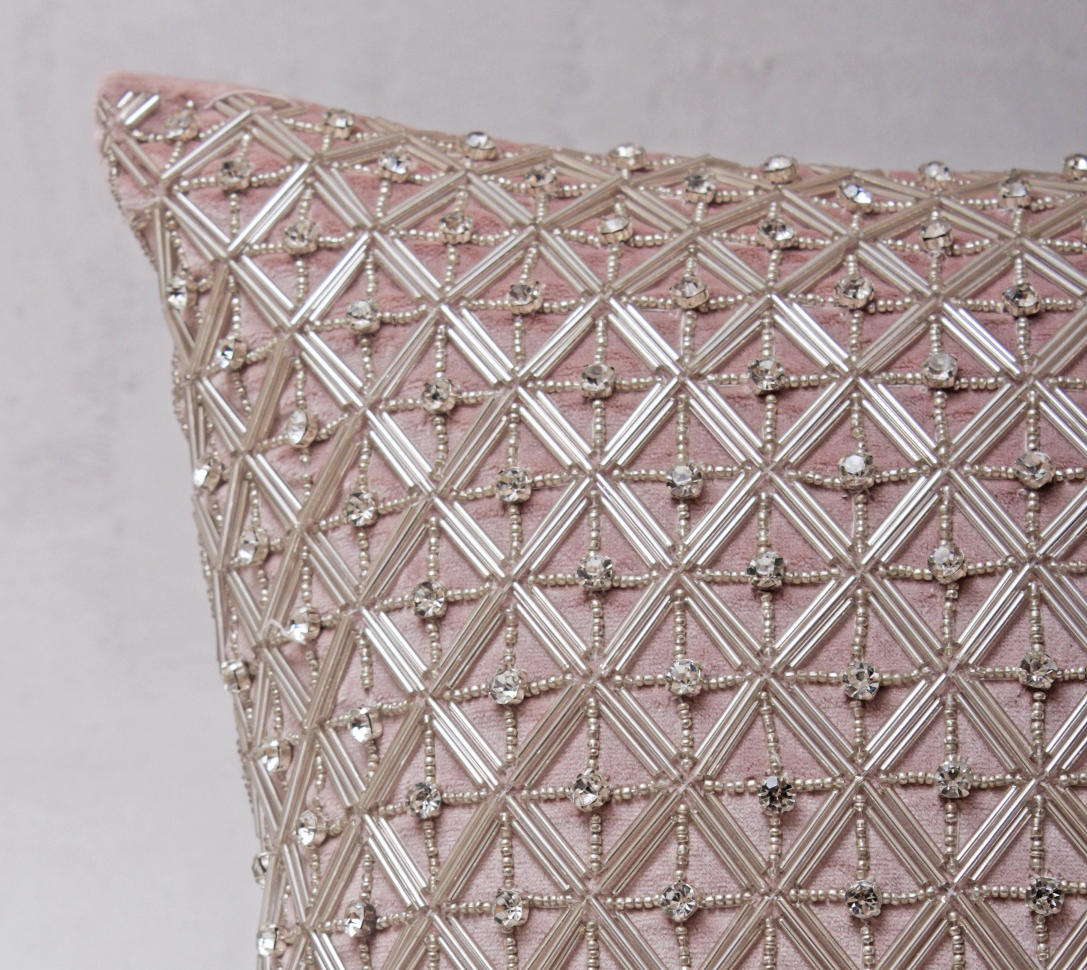 SOFIA Pink and Silver Bling Beaded Cushion Cover