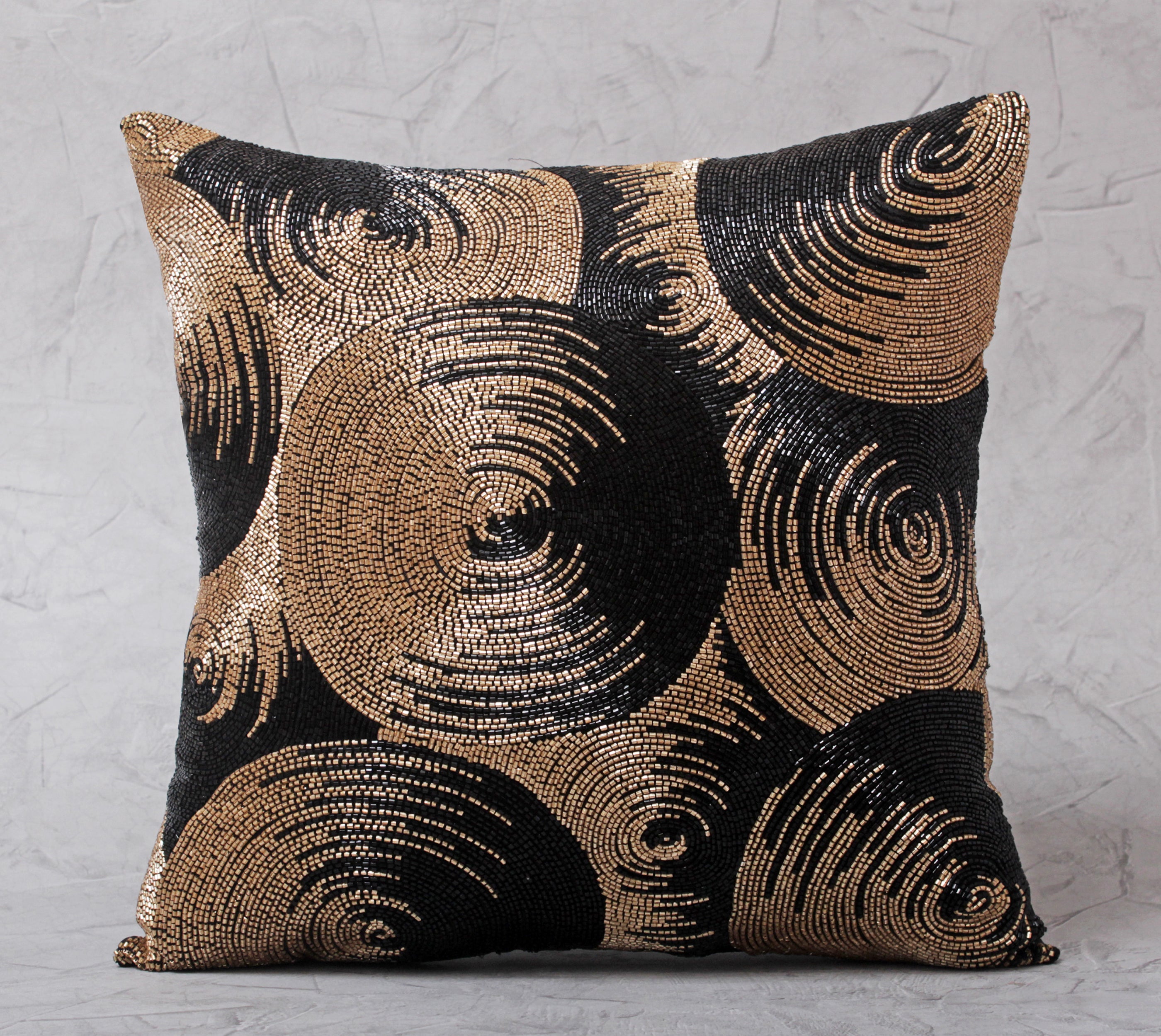 ORNATE Black Gold Beaded Cushion Cover