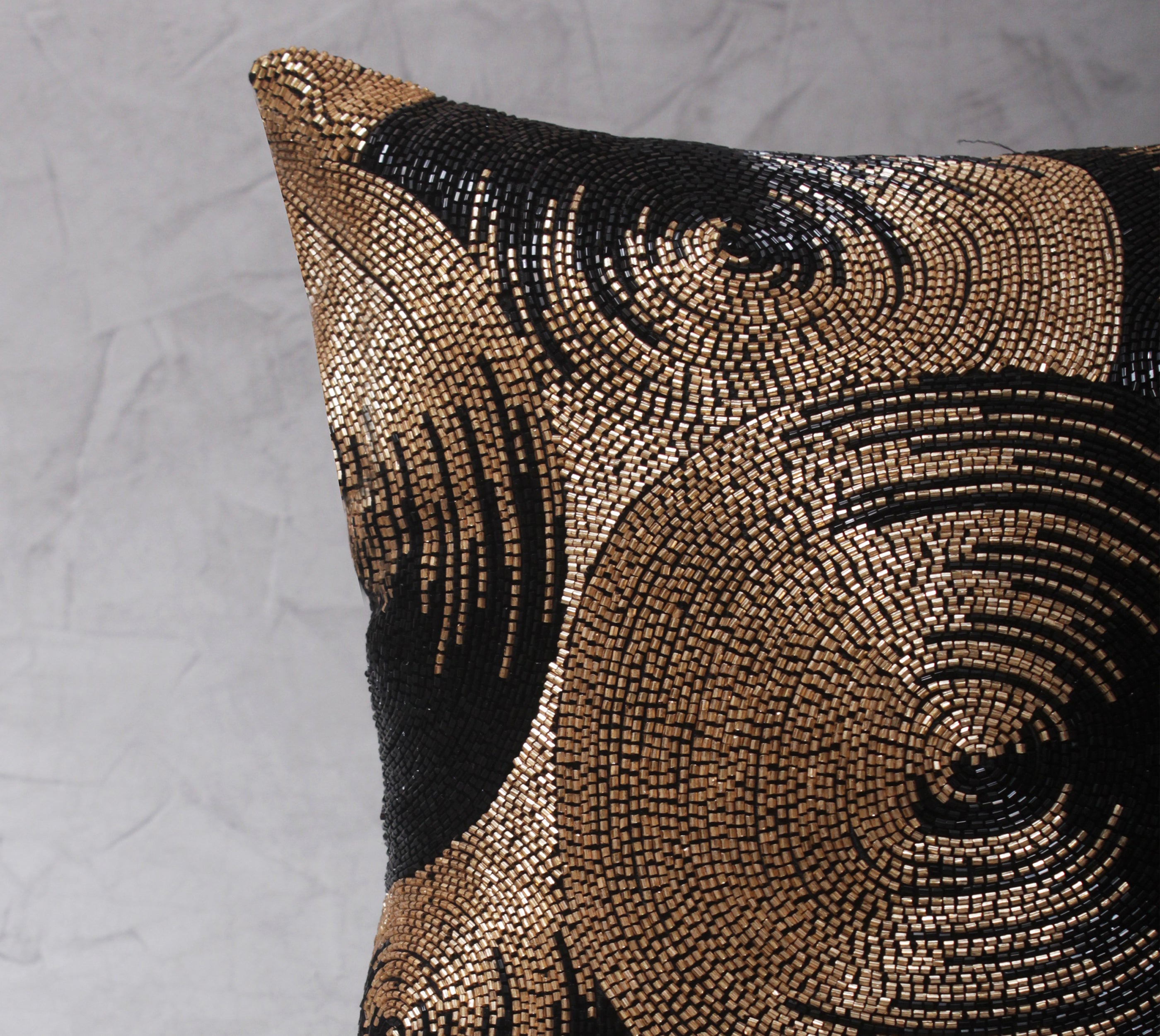 ORNATE Black Gold Beaded Cushion Cover