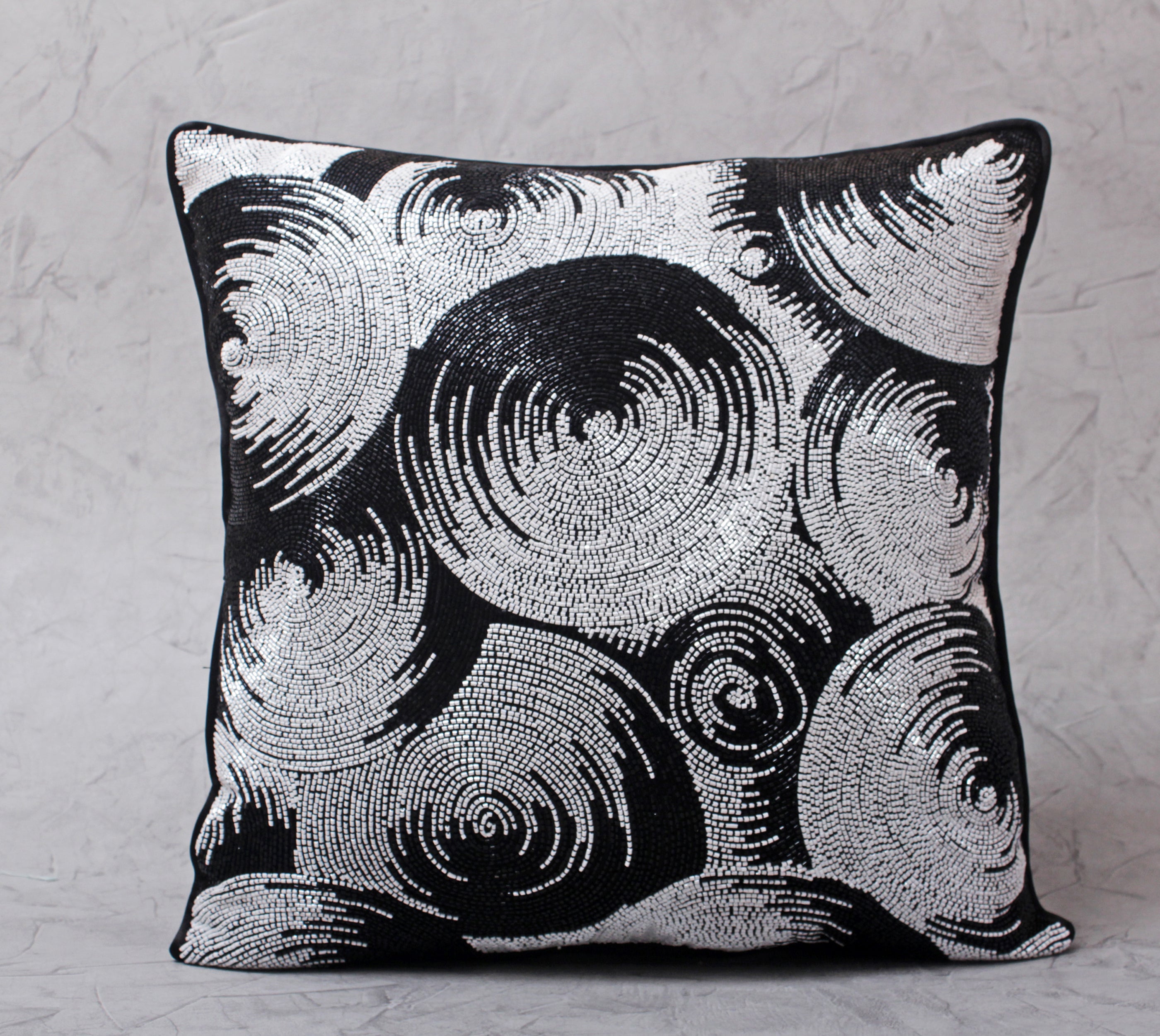 ORNATE Black White Beaded Cushion Cover