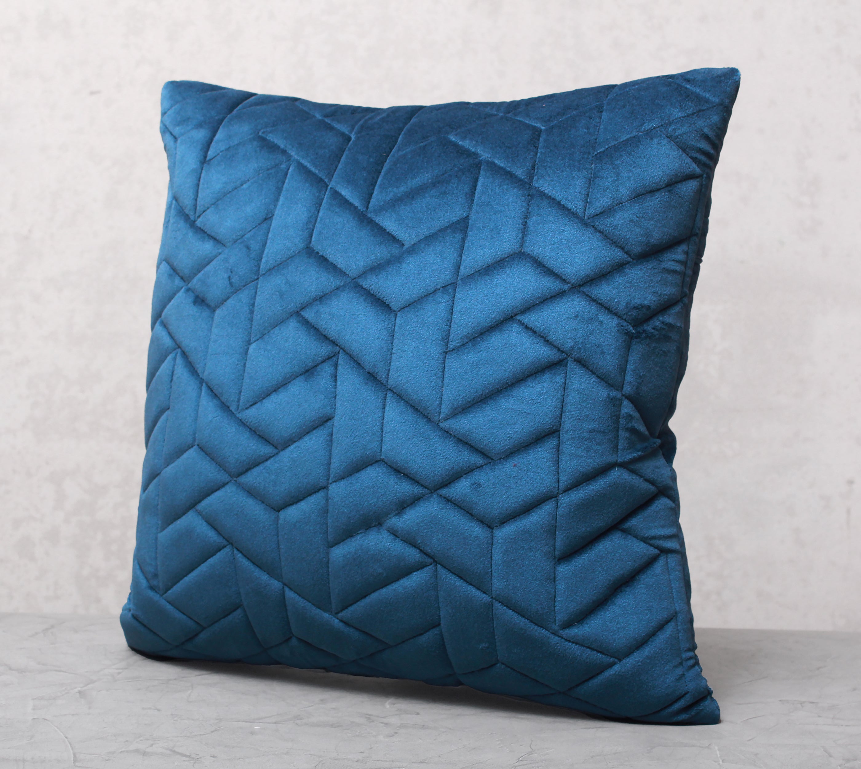 JASPER Blue Quilted Velvet Cushion Cover