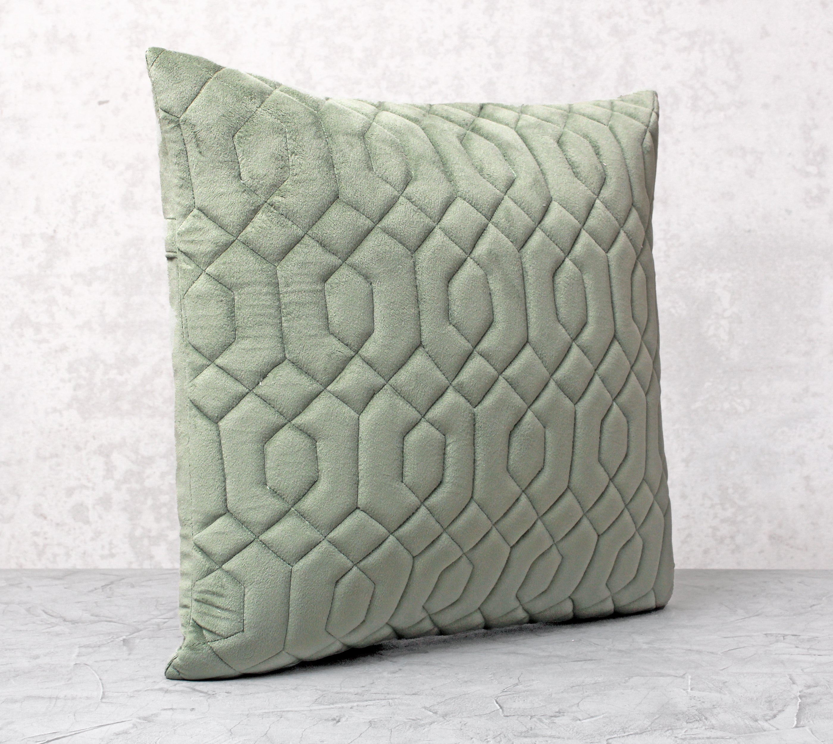 JASPER Sage Green Quilted Velvet Cushion Cover