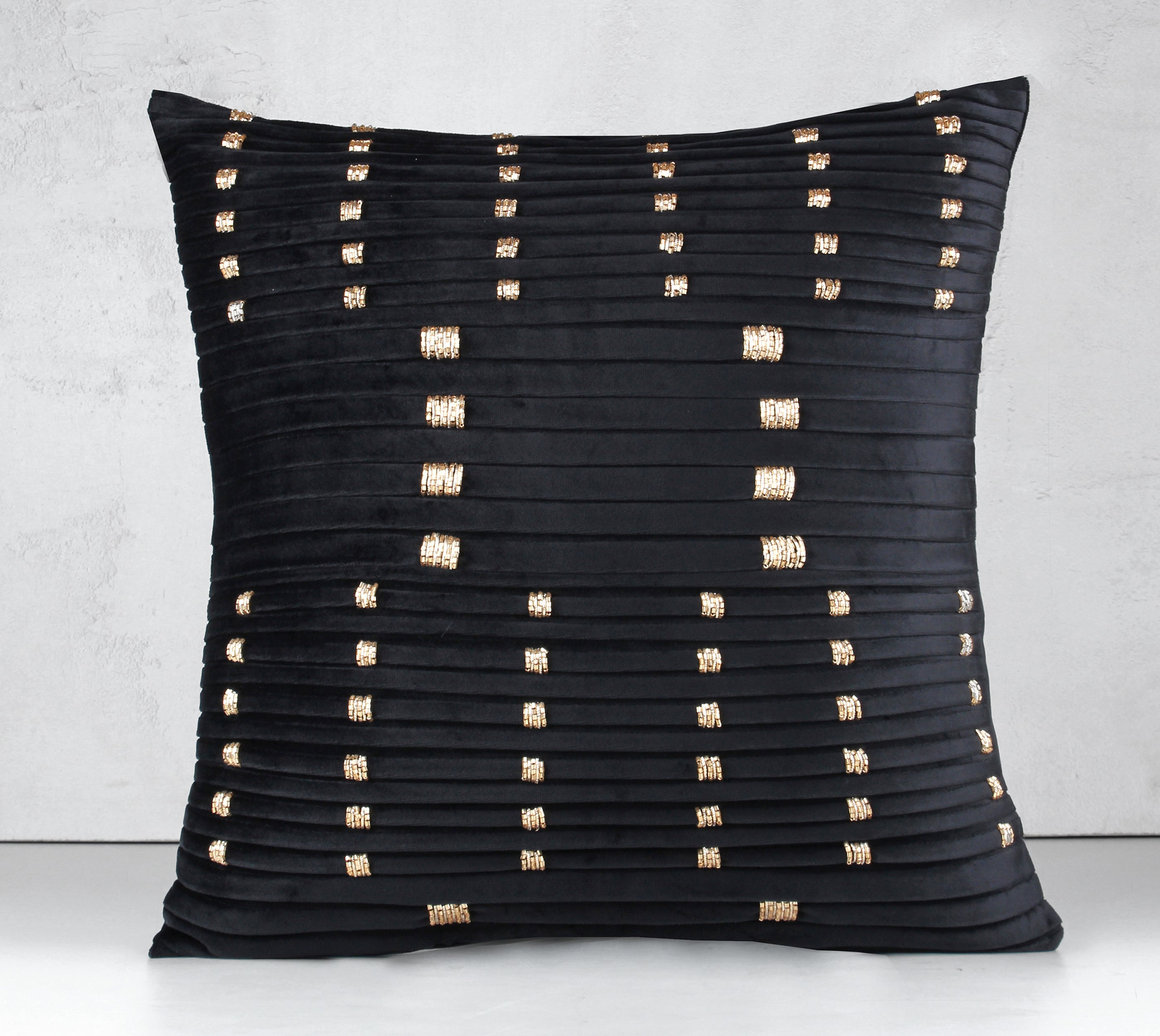 NOVA Black Velvet Pleated Cushion Cover