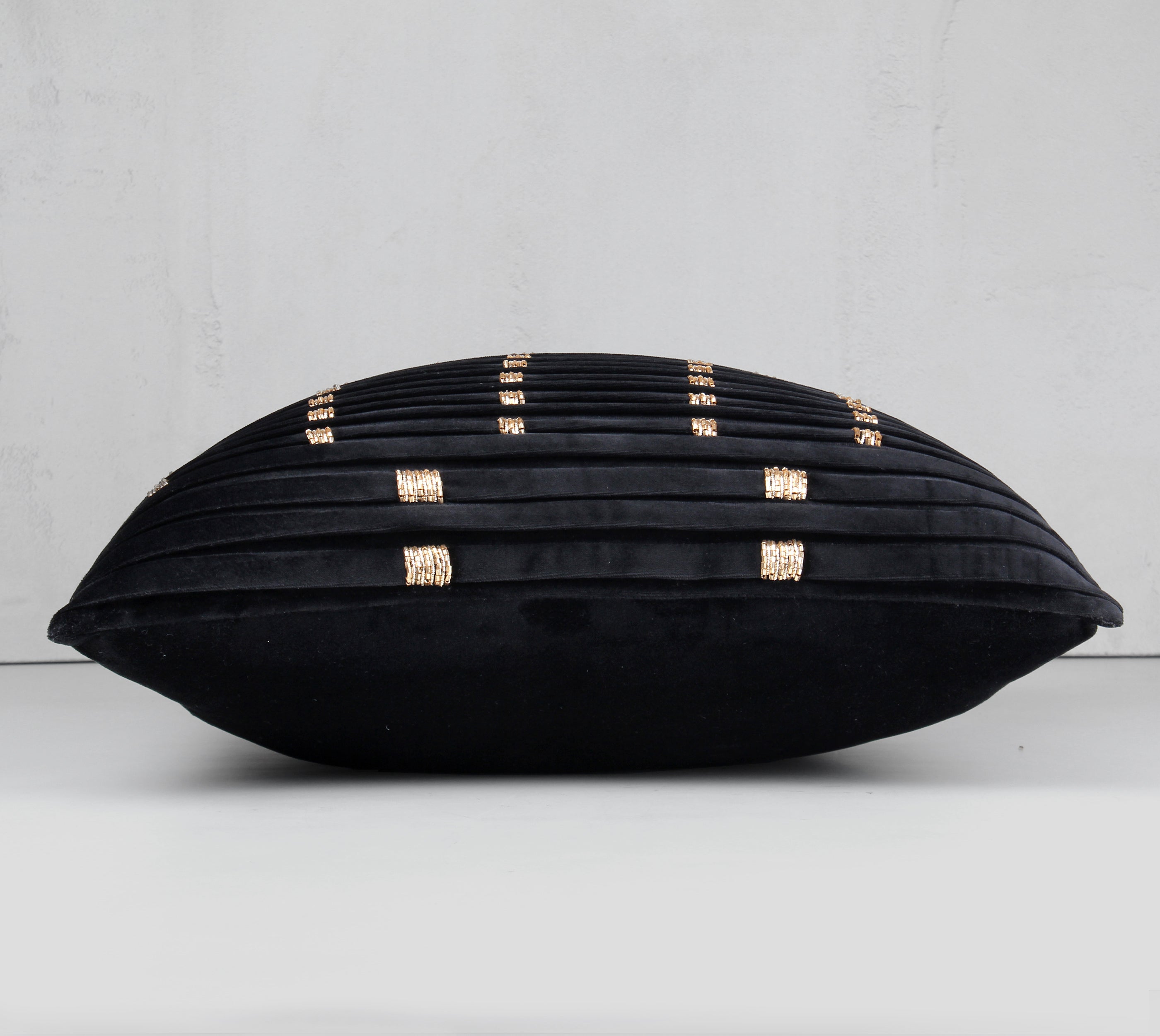 NOVA Black Velvet Pleated Cushion Cover