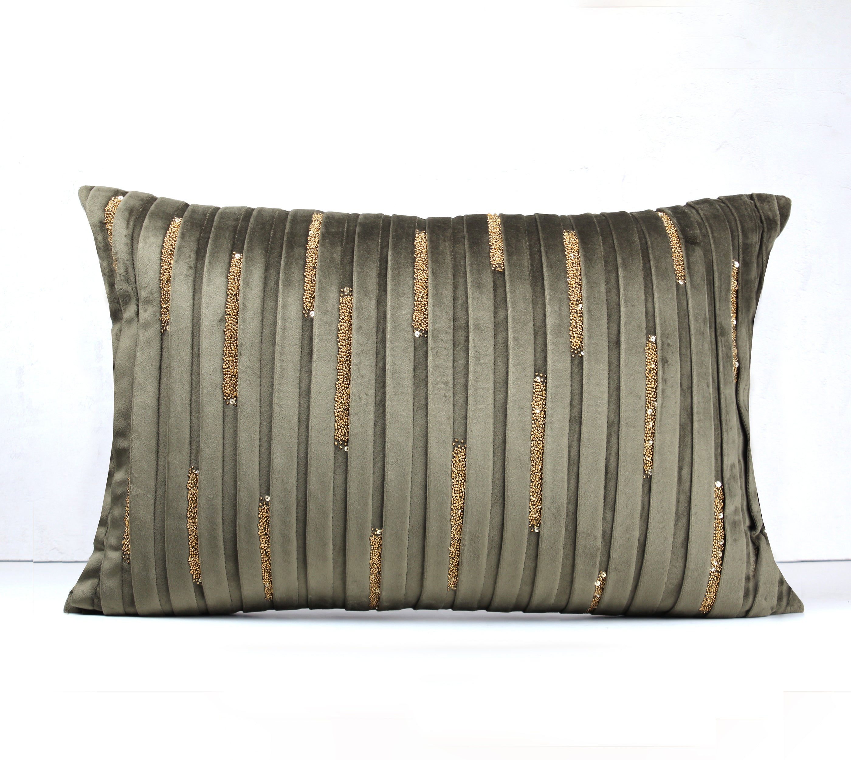 NOVA Green Velvet Pleated Cushion Cover