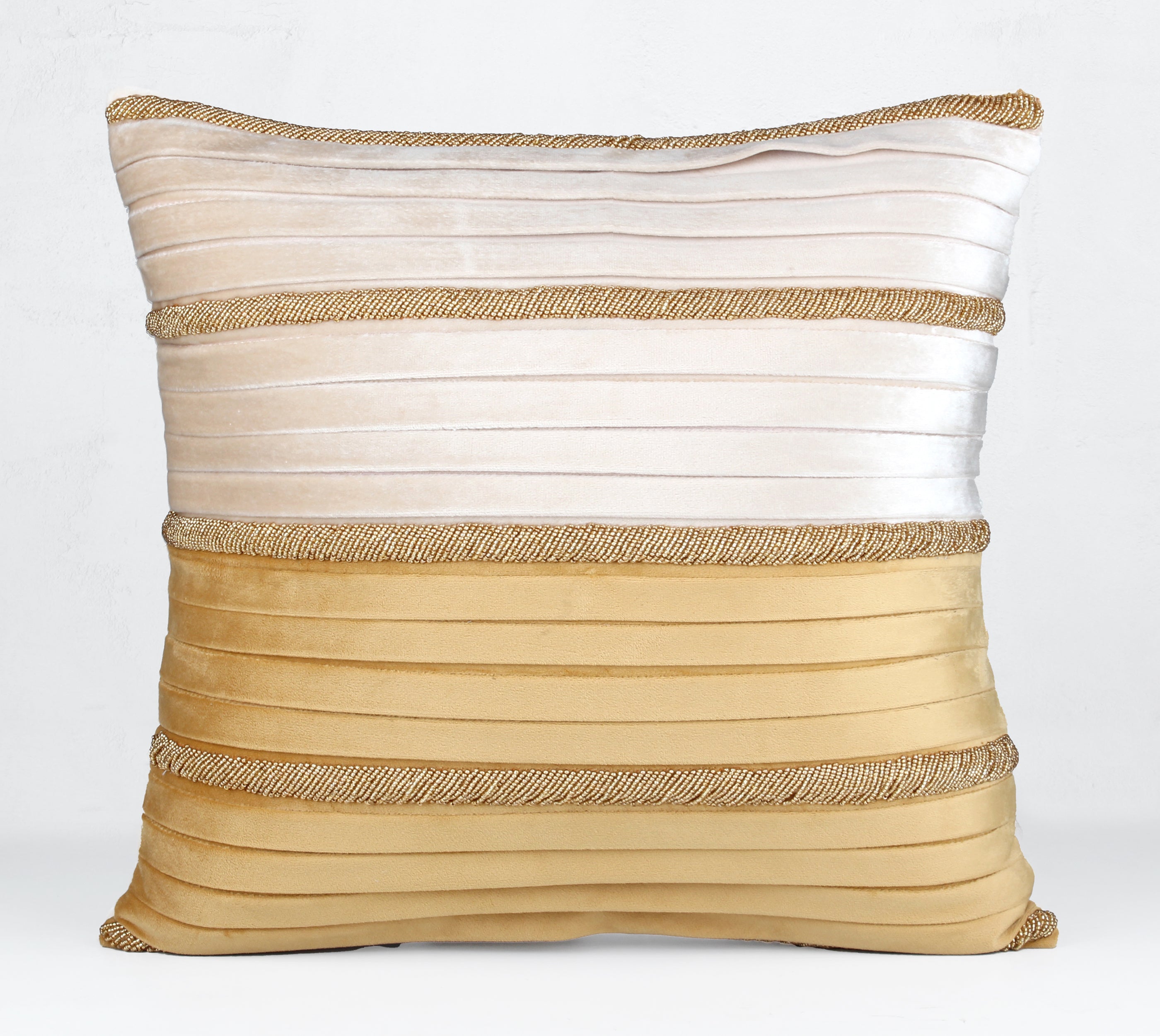 NOVA Yellow Ecru Pleated Velvet Cushion Cover