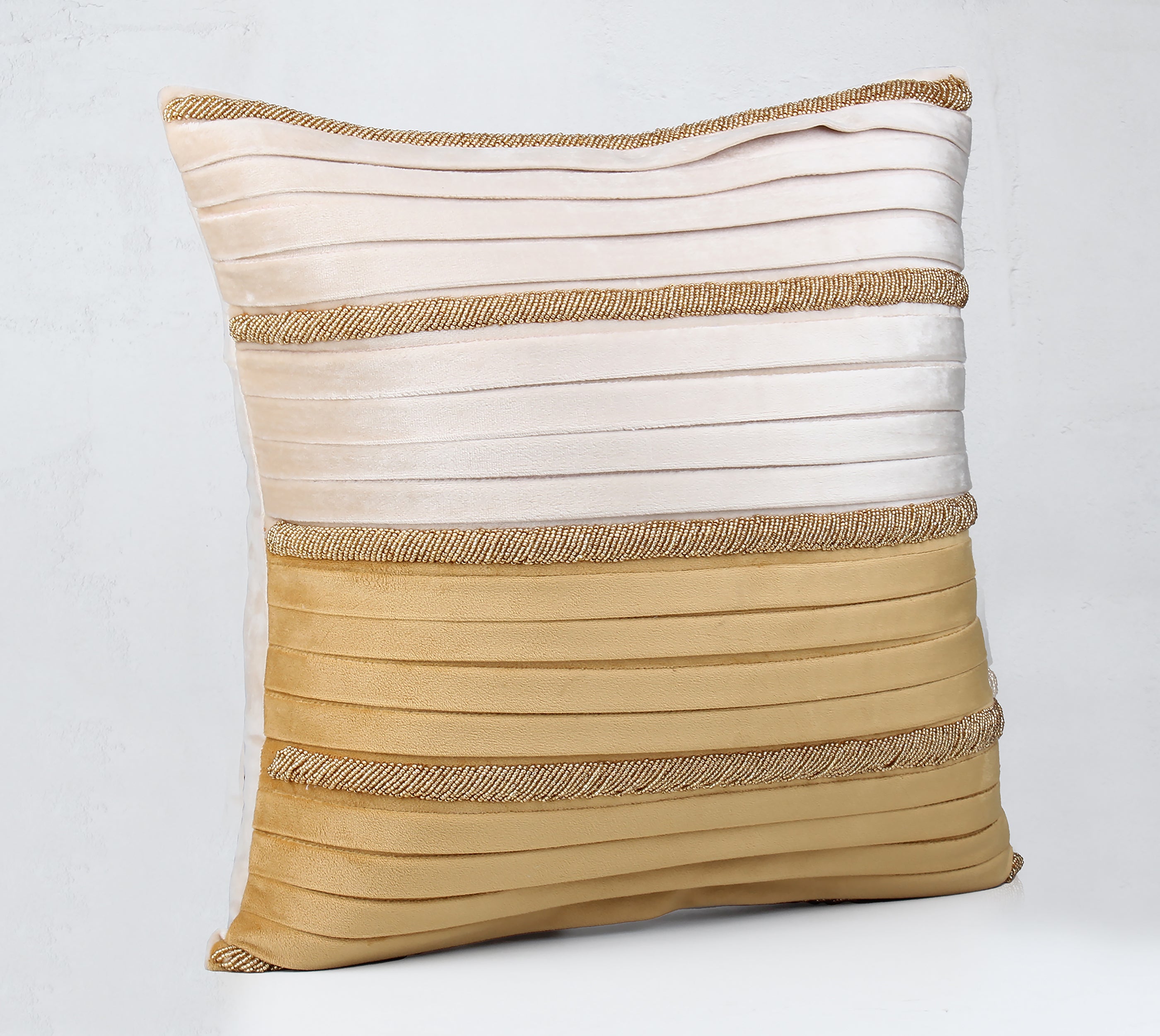 NOVA Yellow Ecru Pleated Velvet Cushion Cover