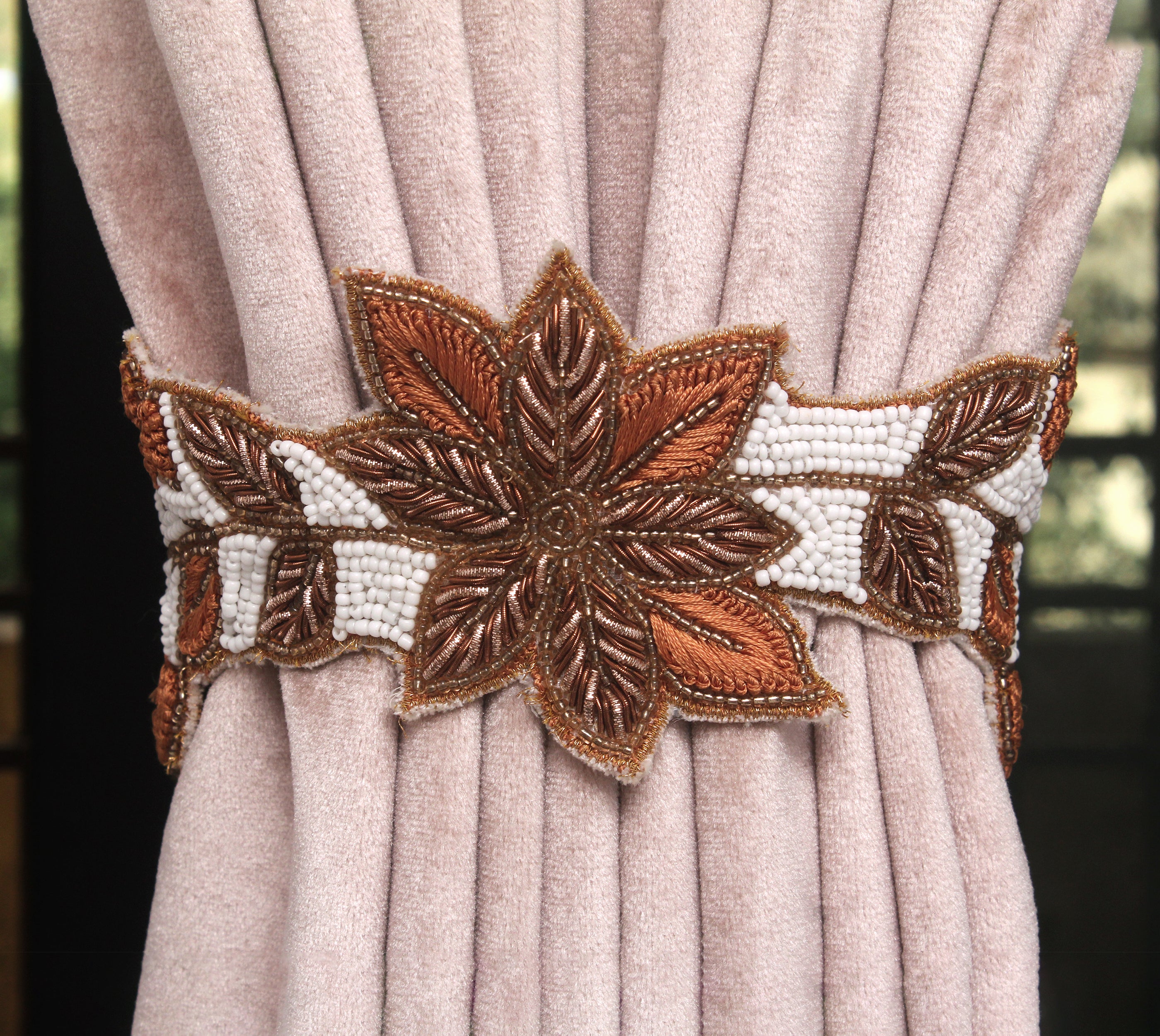 White, Rust and Rosegold Curtain Tieback