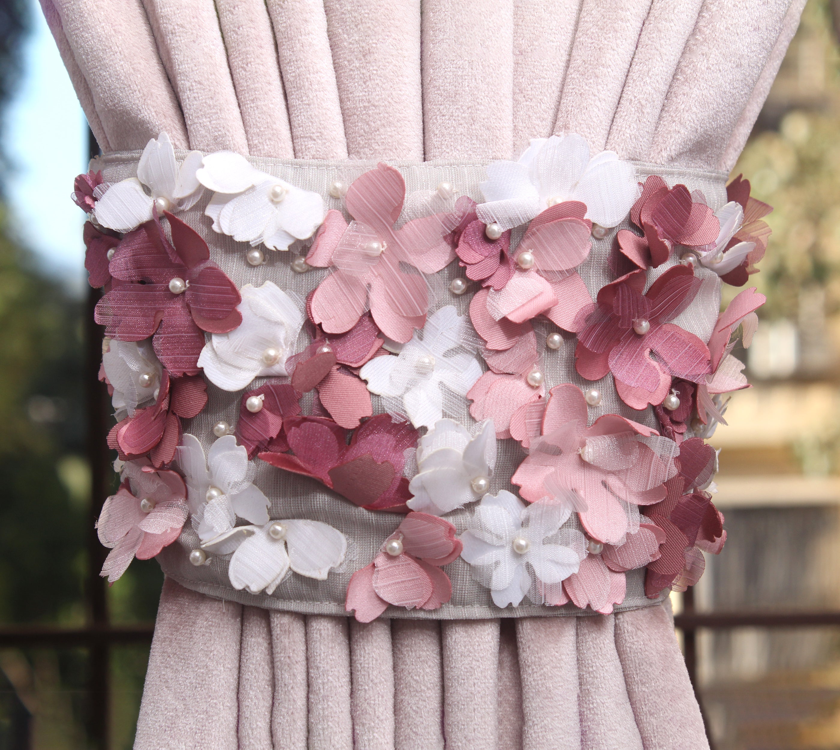 White and Pink Curtain Tieback