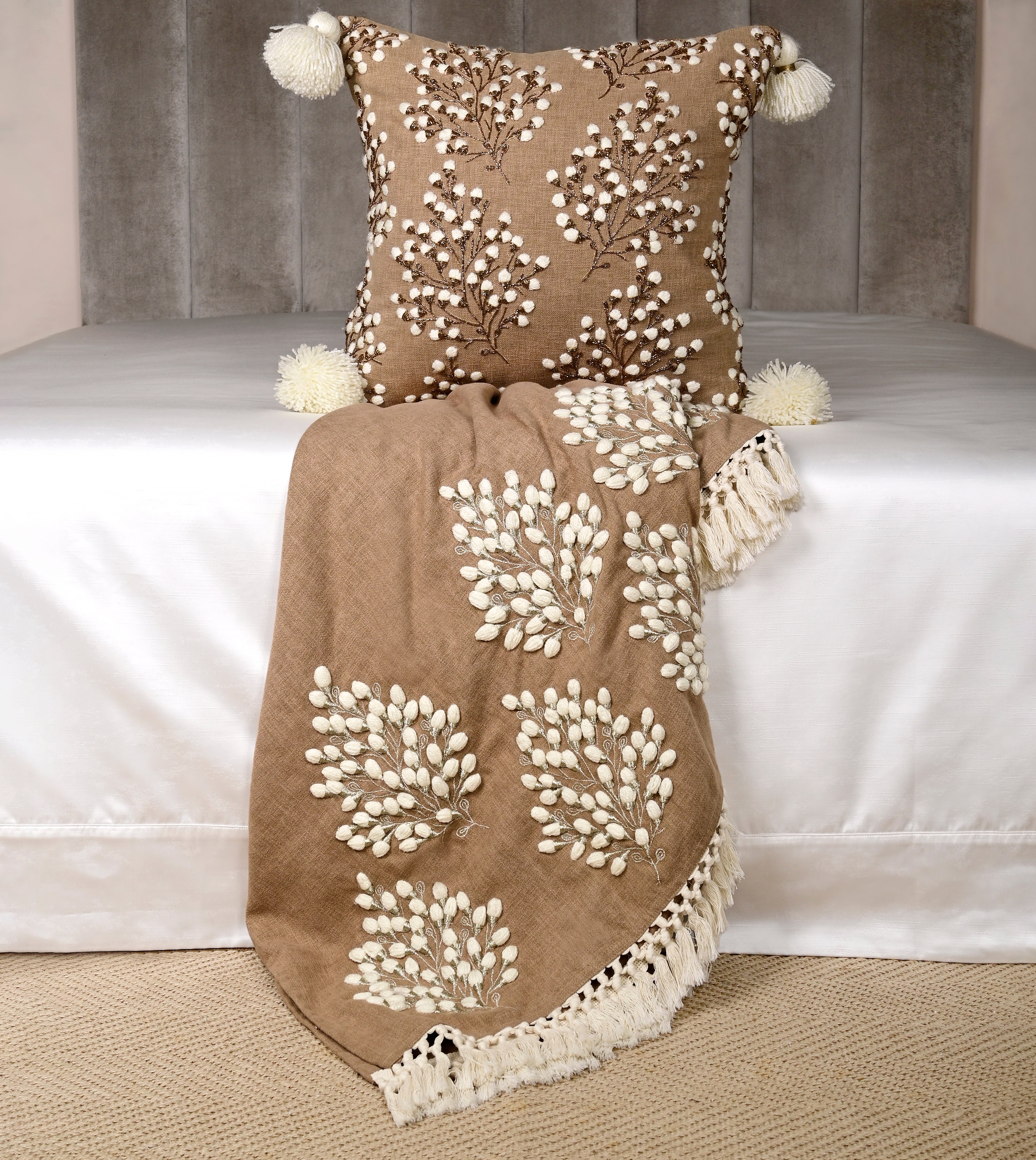 Isabella Light Brown Cotton Throw