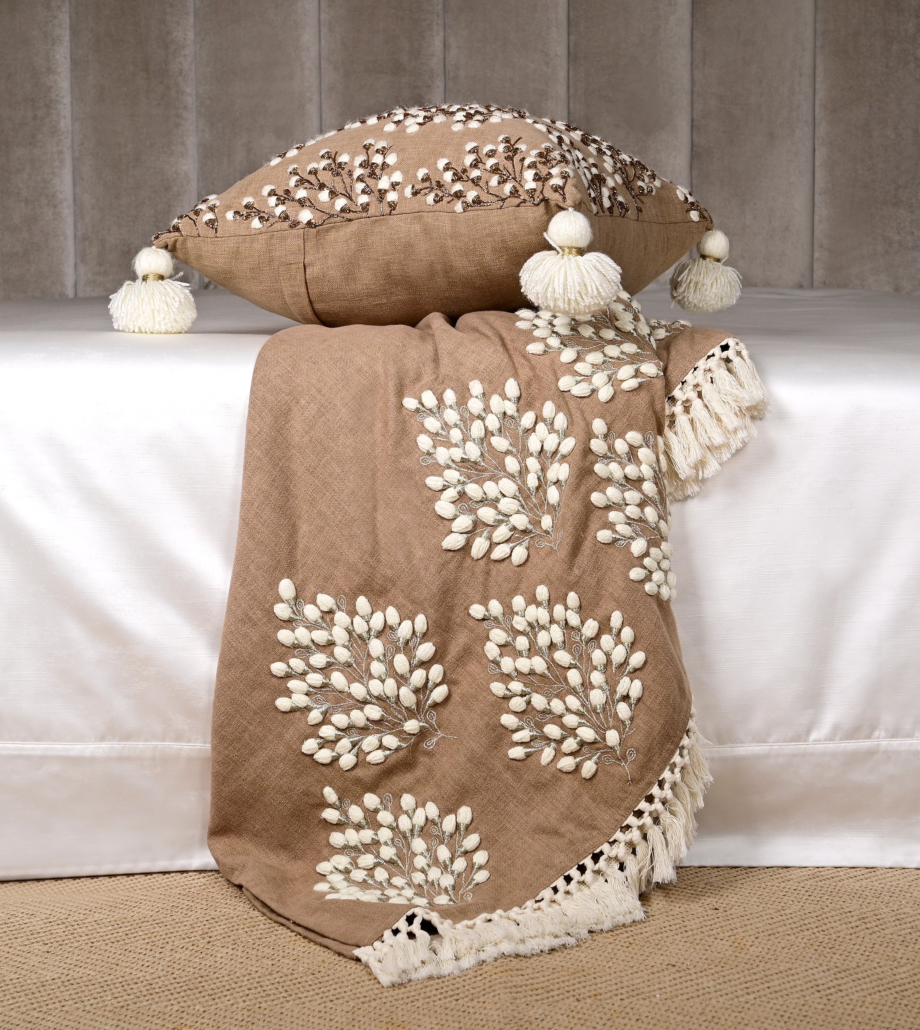 Isabella Light Brown Cotton Throw