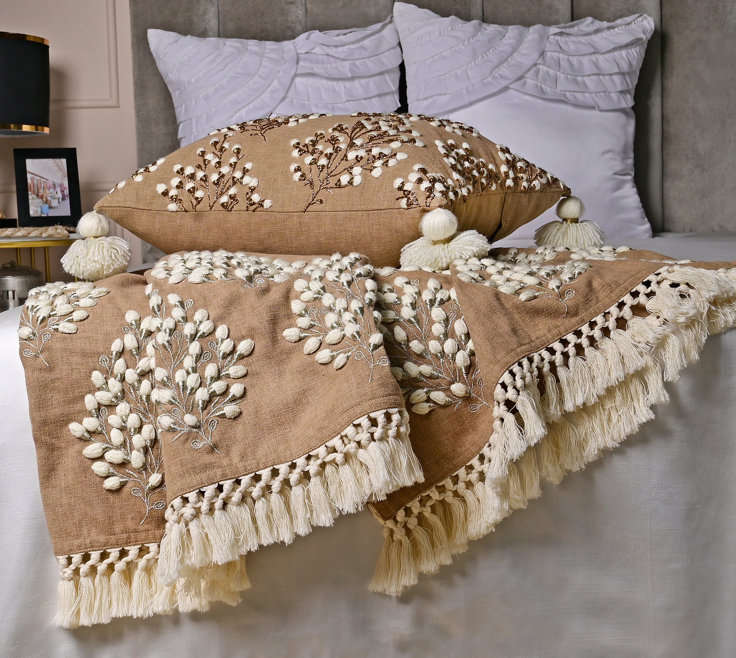 Isabella Light Brown Cotton Throw