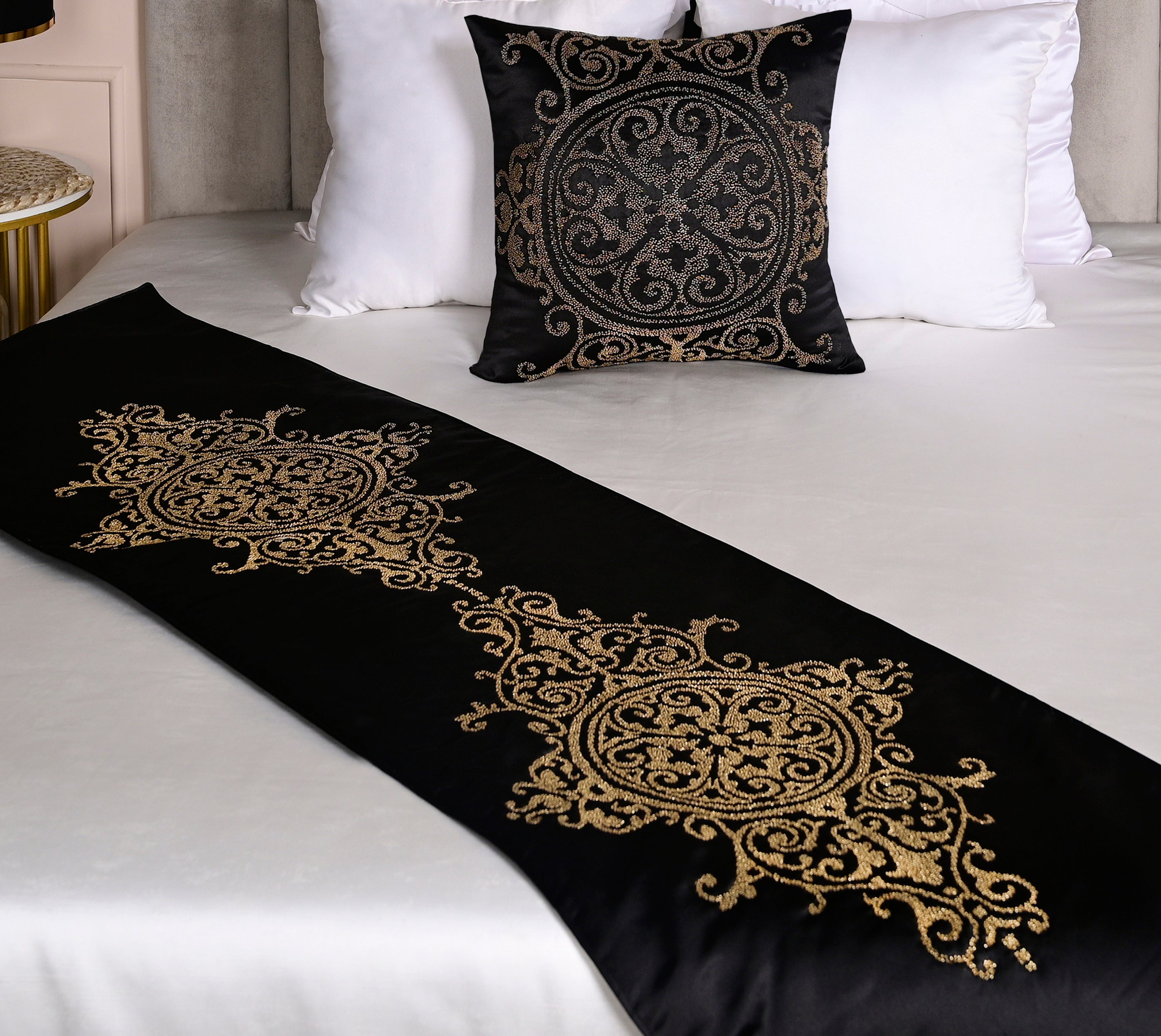 Black and Gold Bed Runner Set