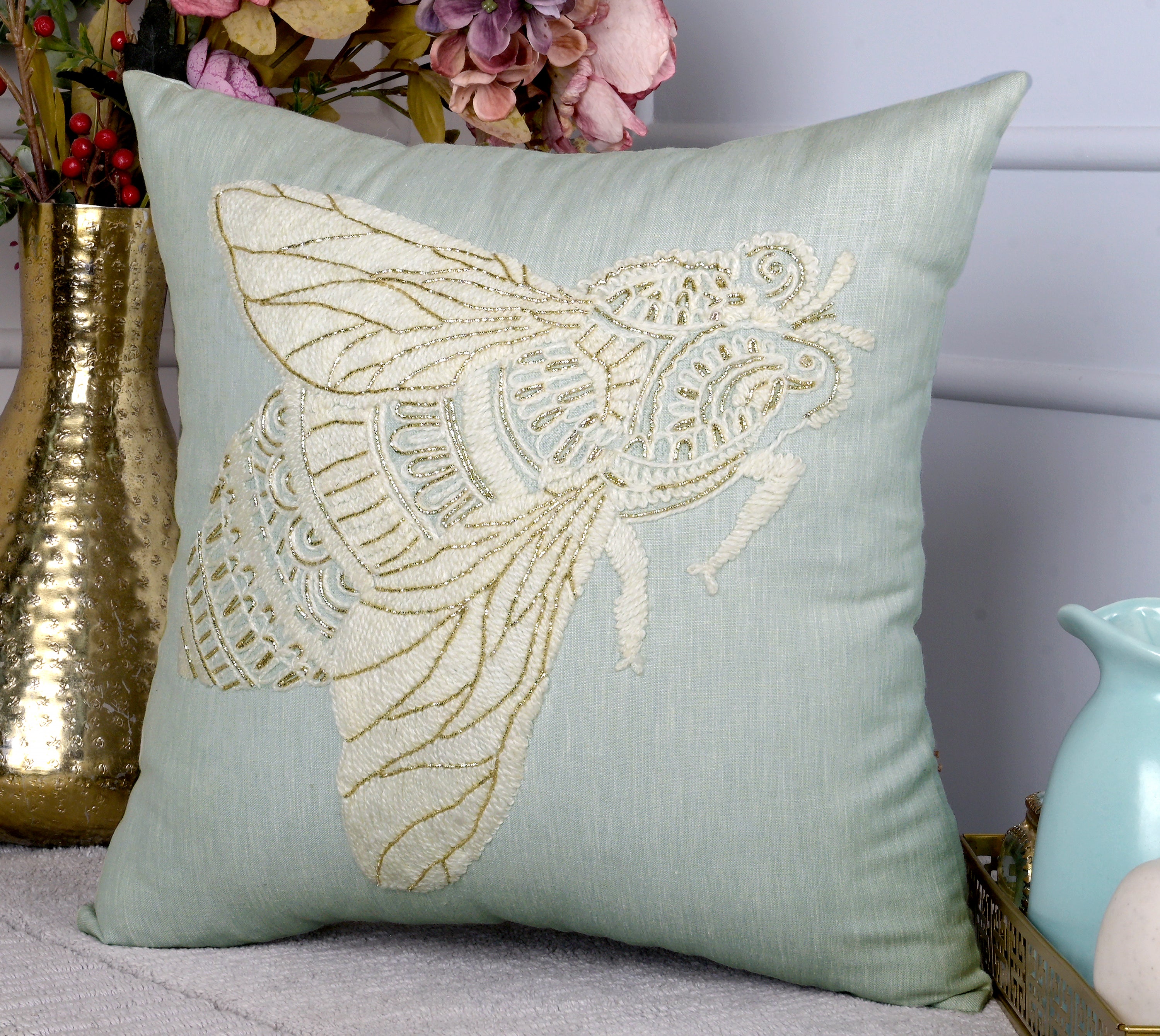 PALASH Mint Linen Cushion Cover