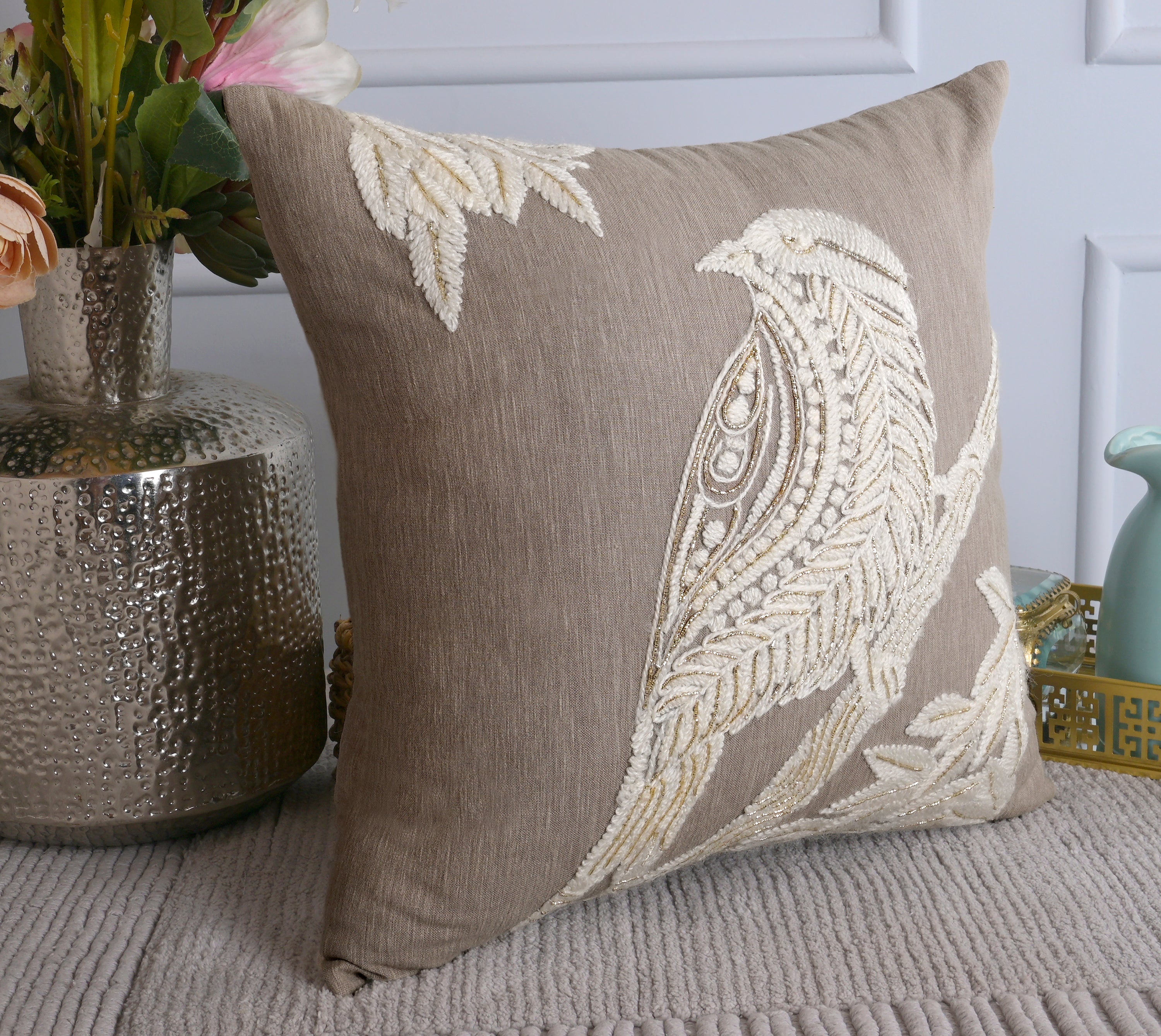 PALASH Taupe Linen Cushion Cover