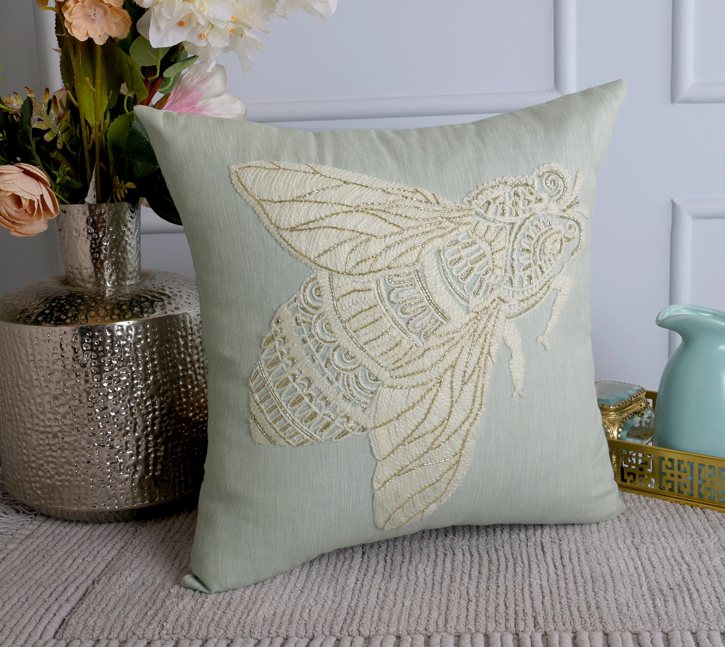 PALASH Mint Linen Cushion Cover