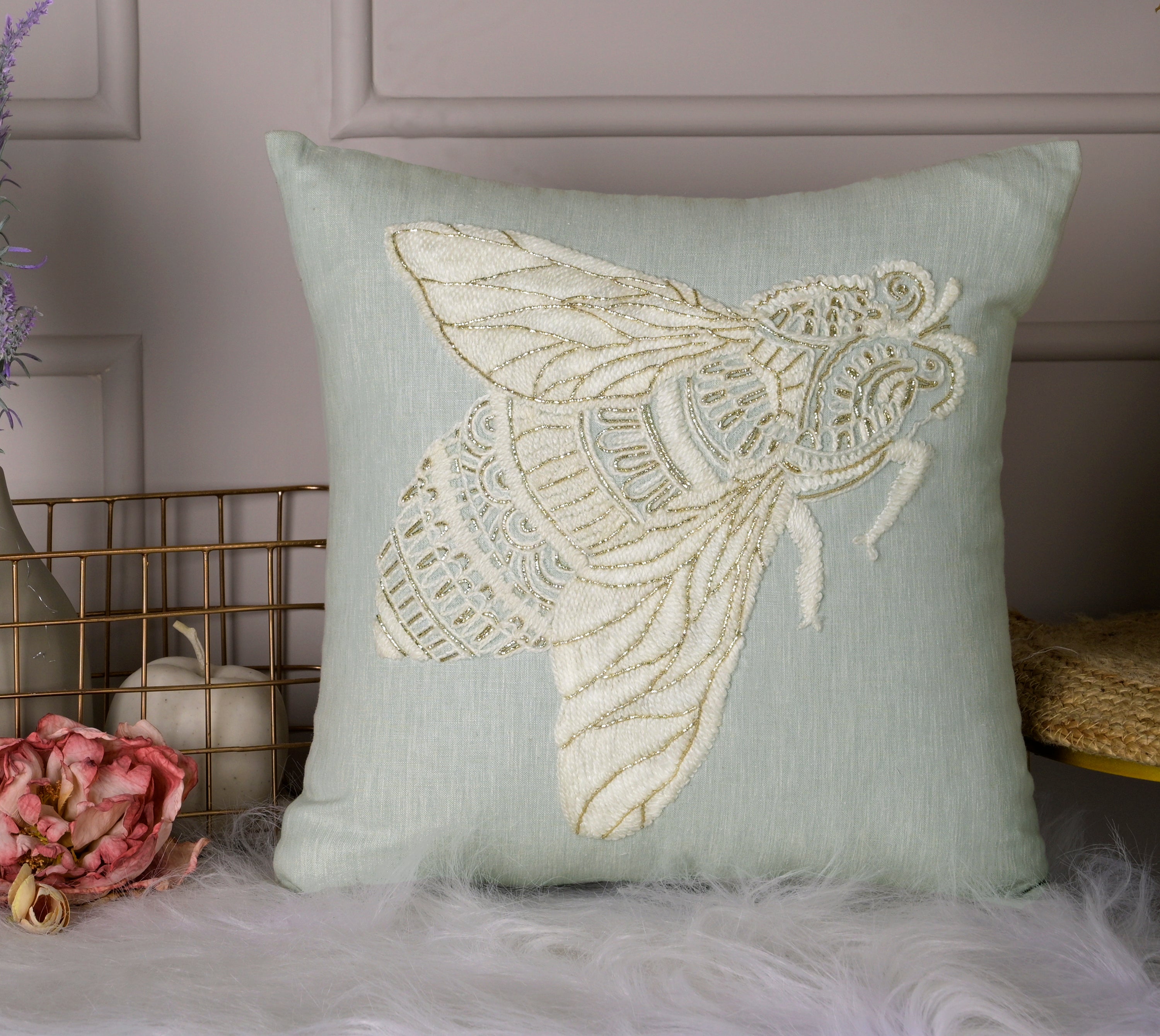 PALASH Mint Linen Cushion Cover