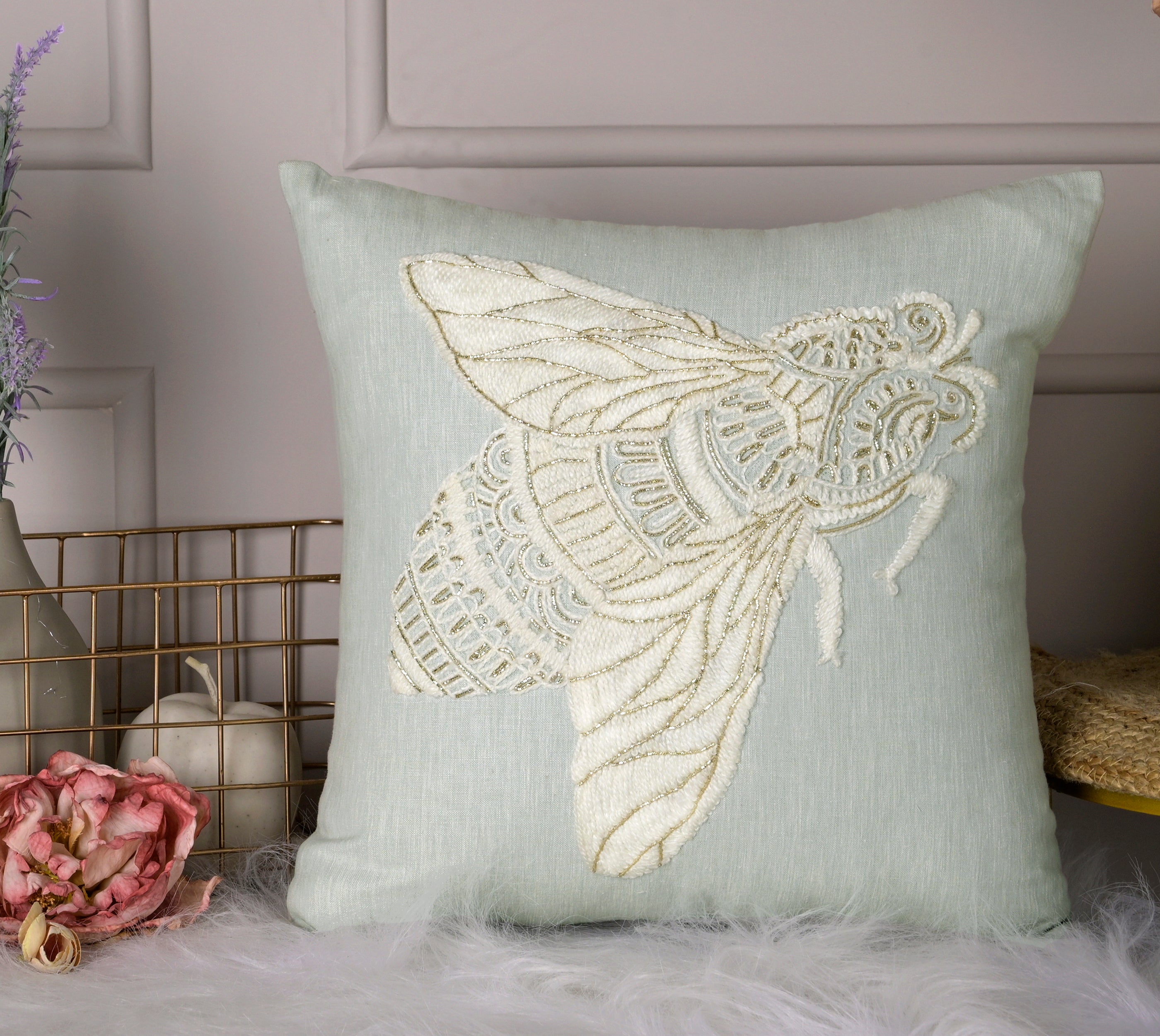 PALASH Mint Linen Cushion Cover