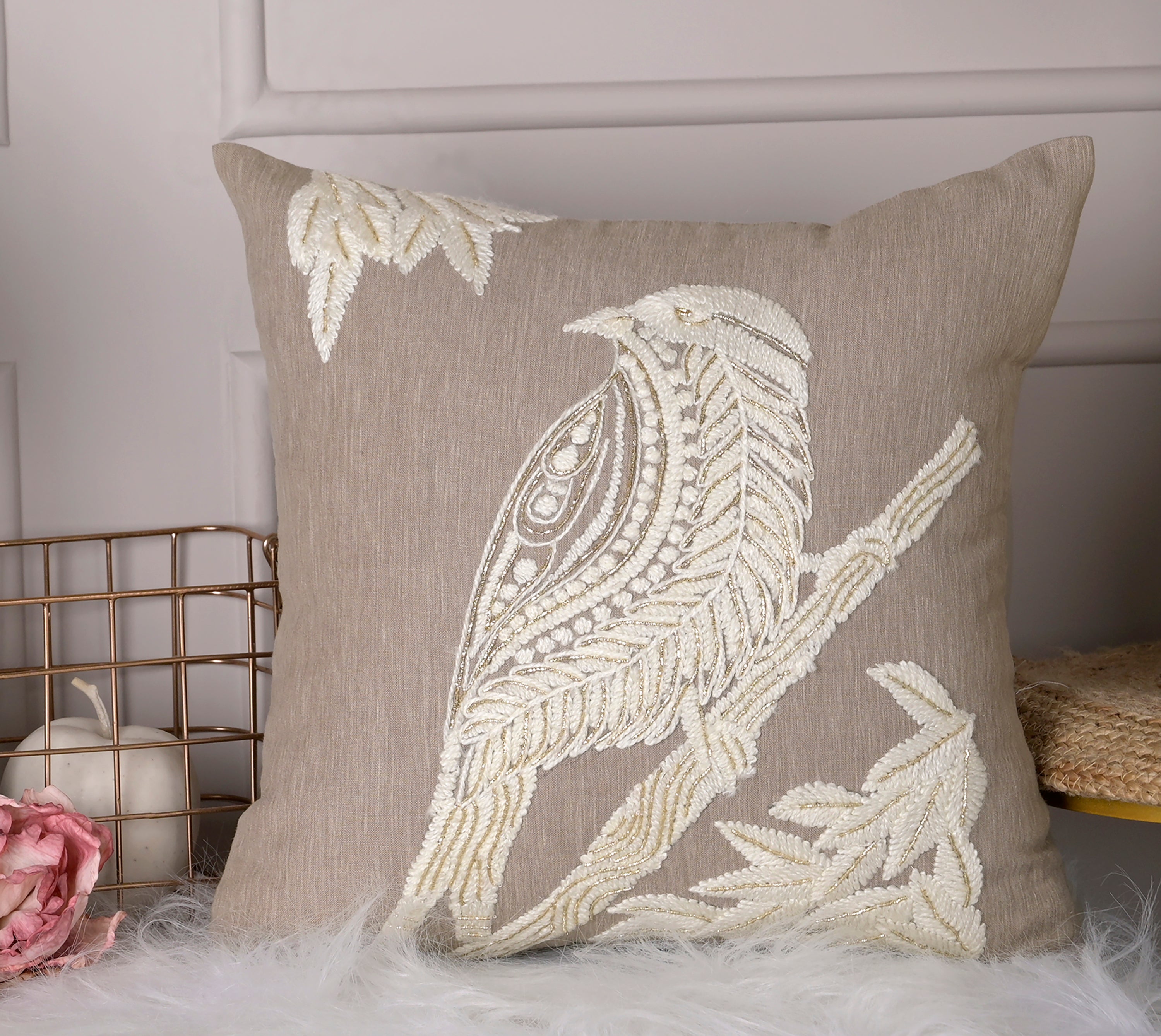 PALASH Taupe Linen Cushion Cover