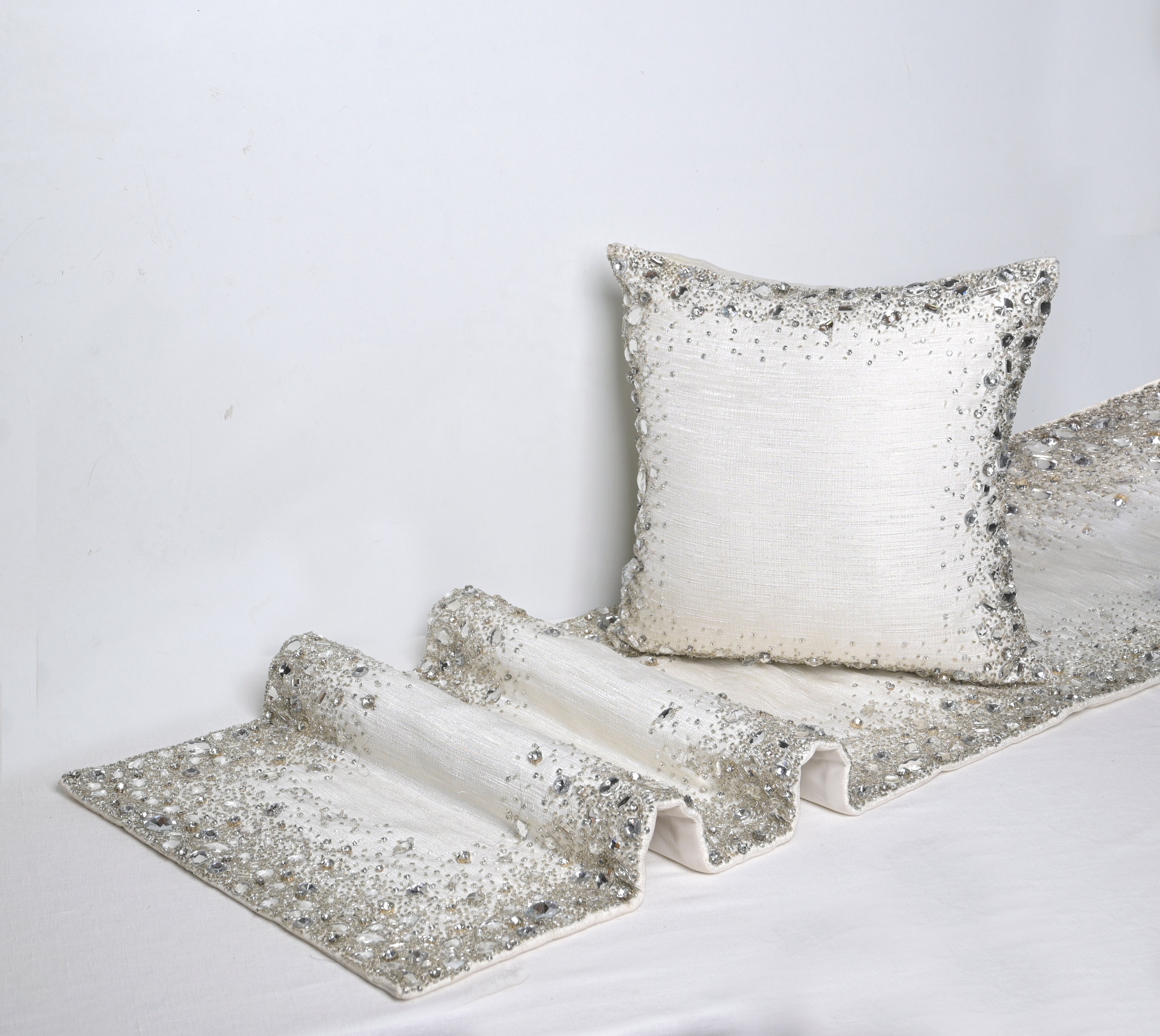 White and Silver Bed Runner Set