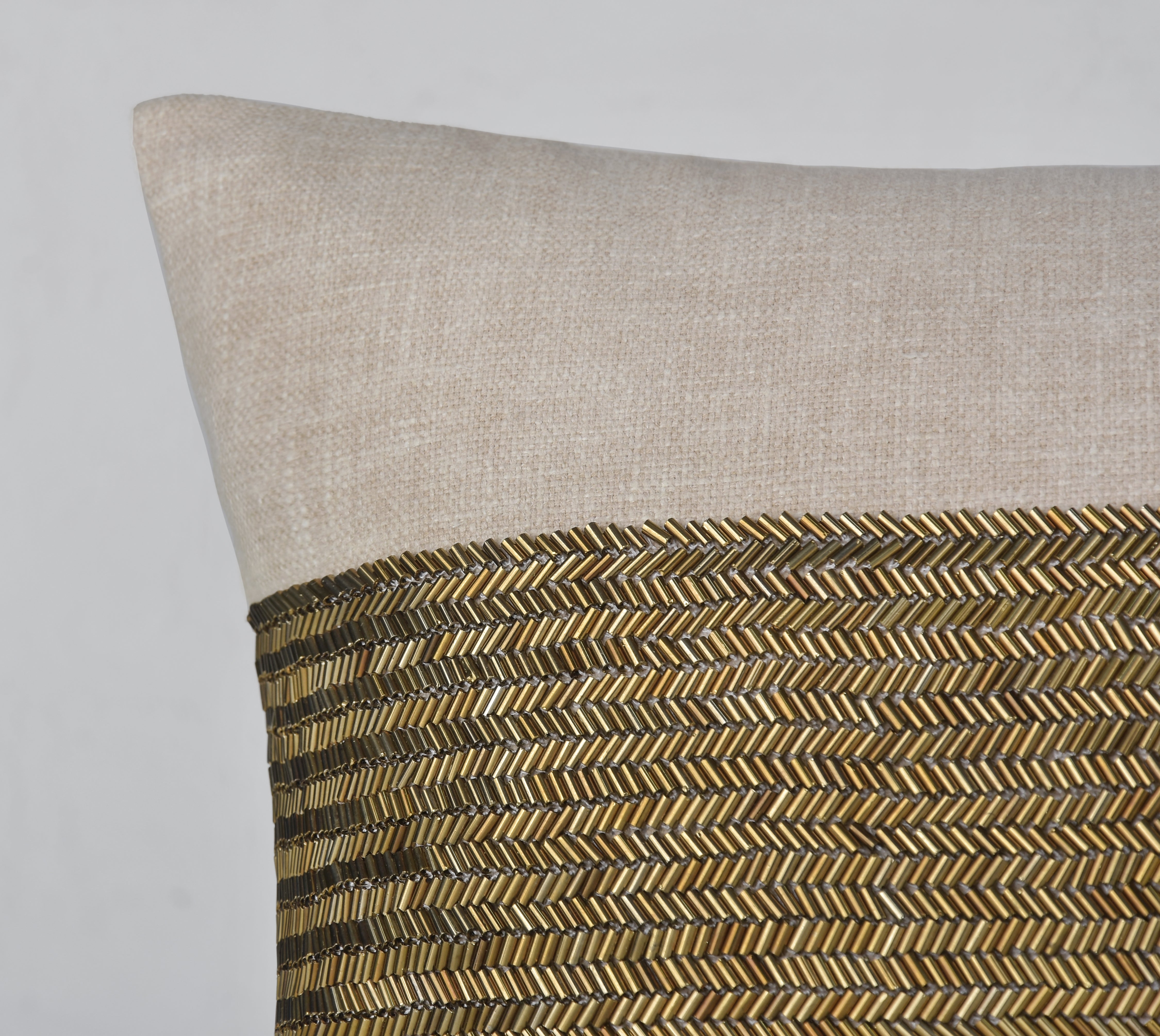 LUNA Beige Beaded Cotton Cushion Cover