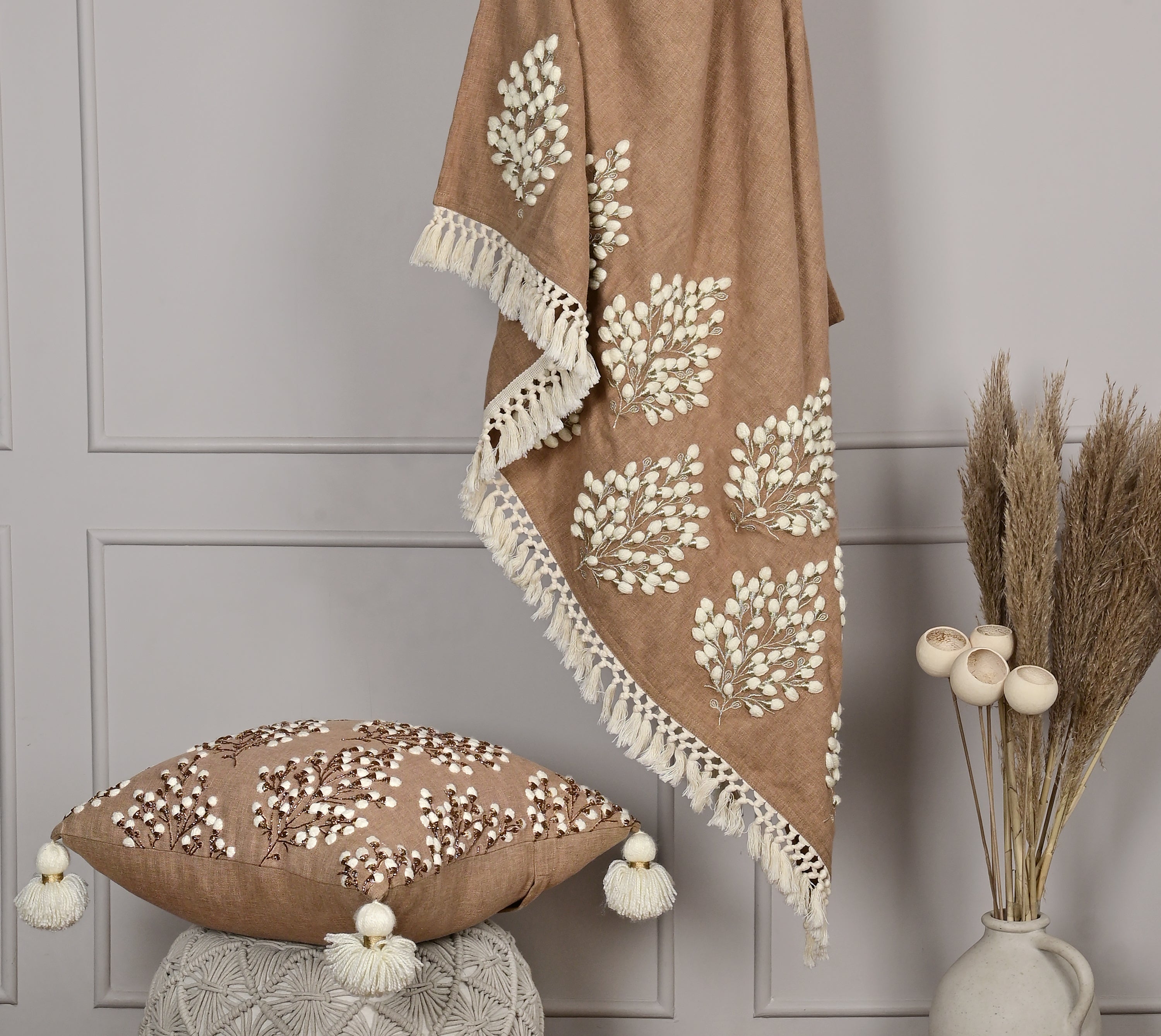 Isabella Light Brown Cotton Throw