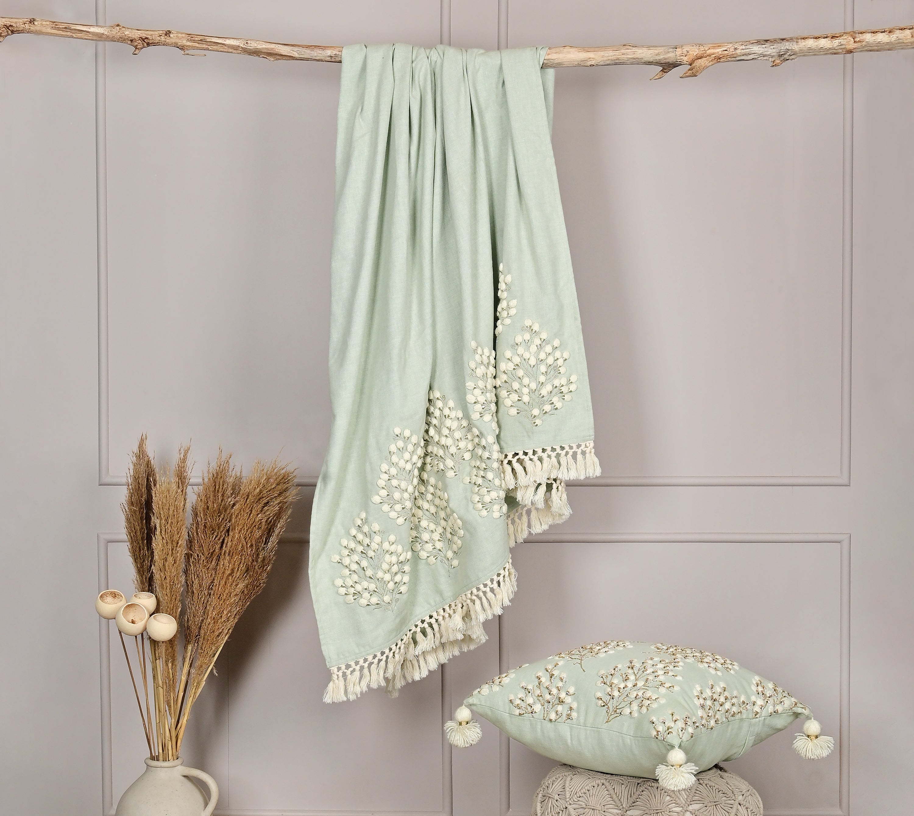 Isabella Mint Cotton Throw