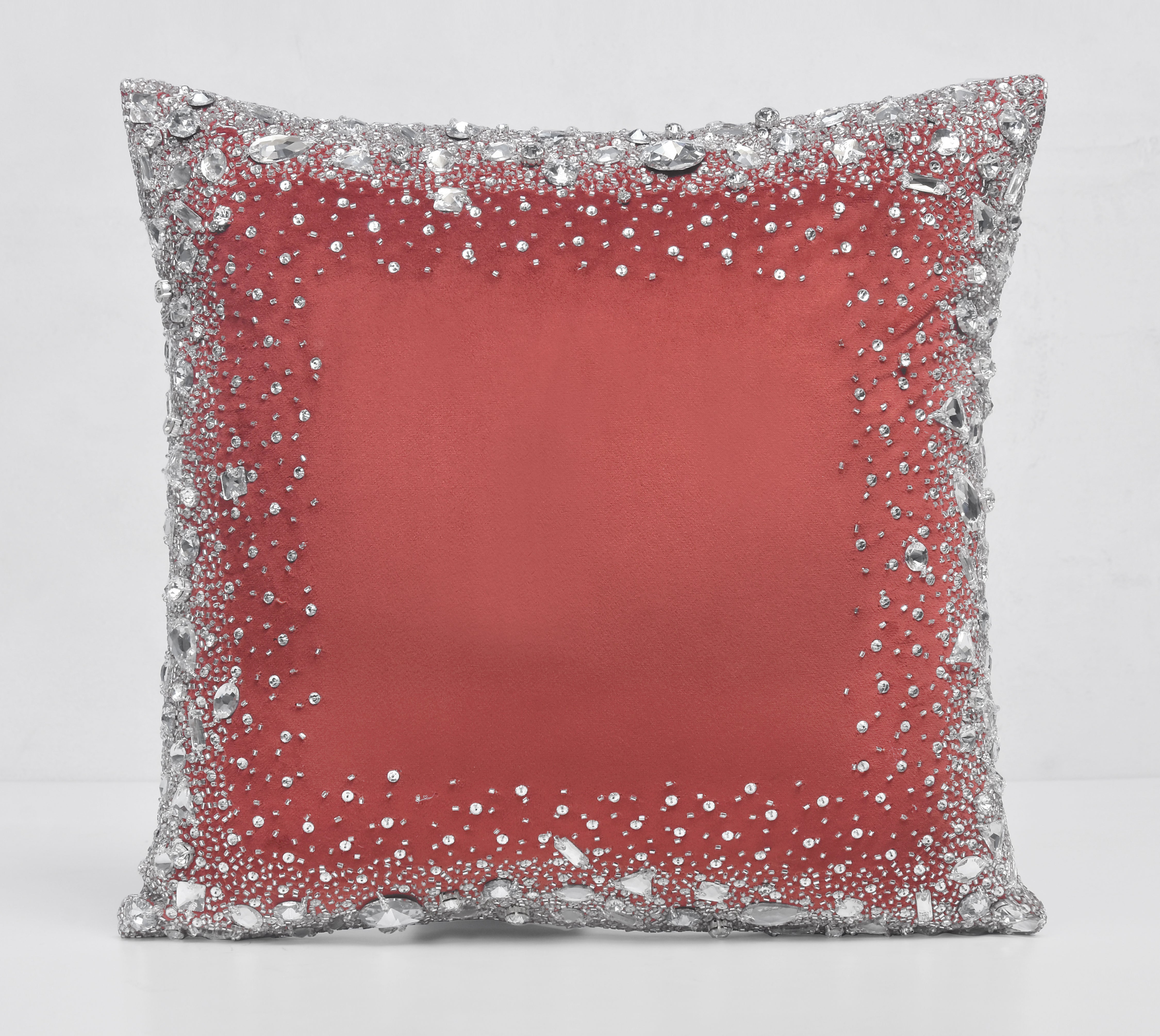 LUMIERE Light Coral Velvet Bling Cushion Cover