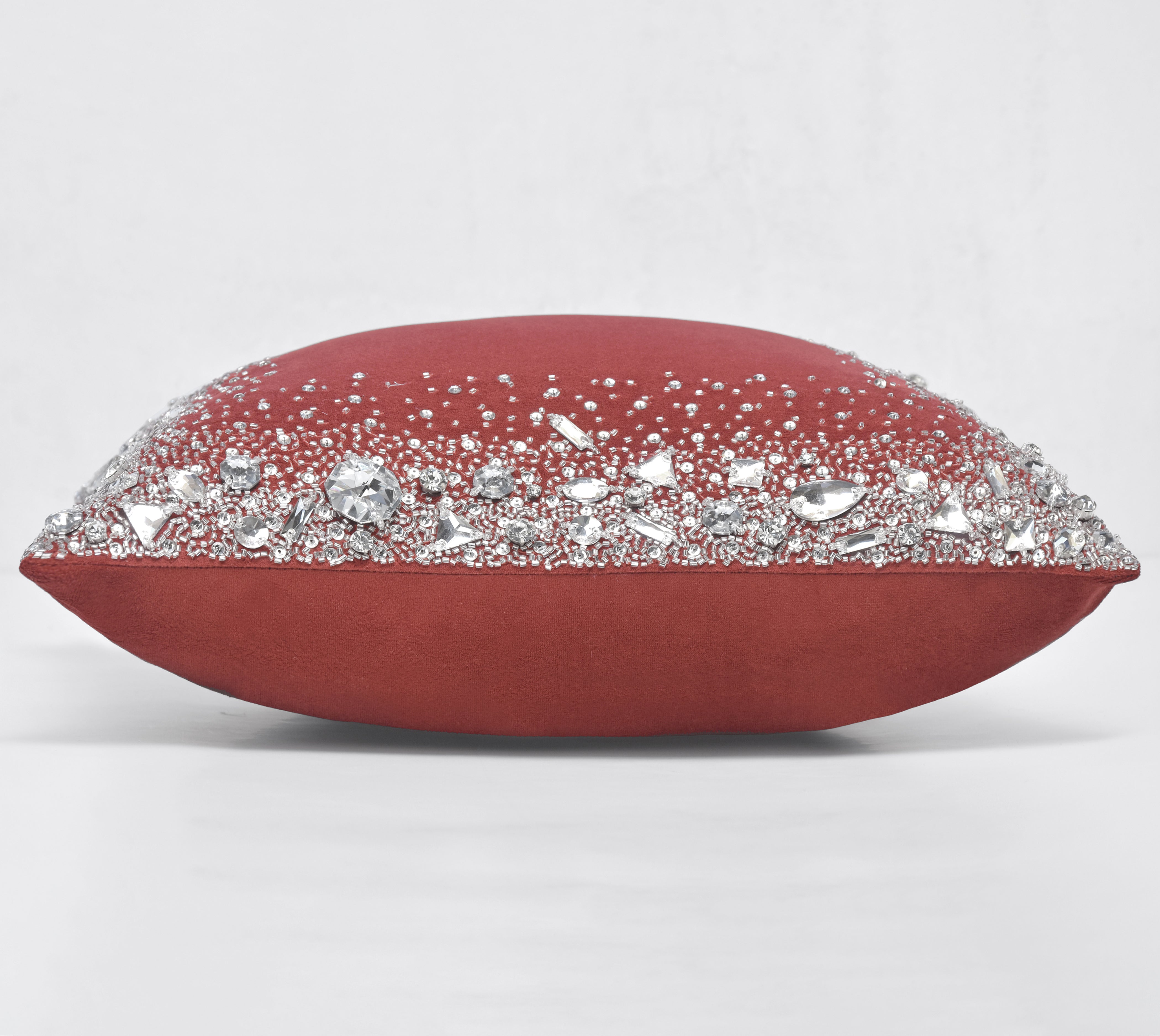 LUMIERE Light Coral Velvet Bling Cushion Cover