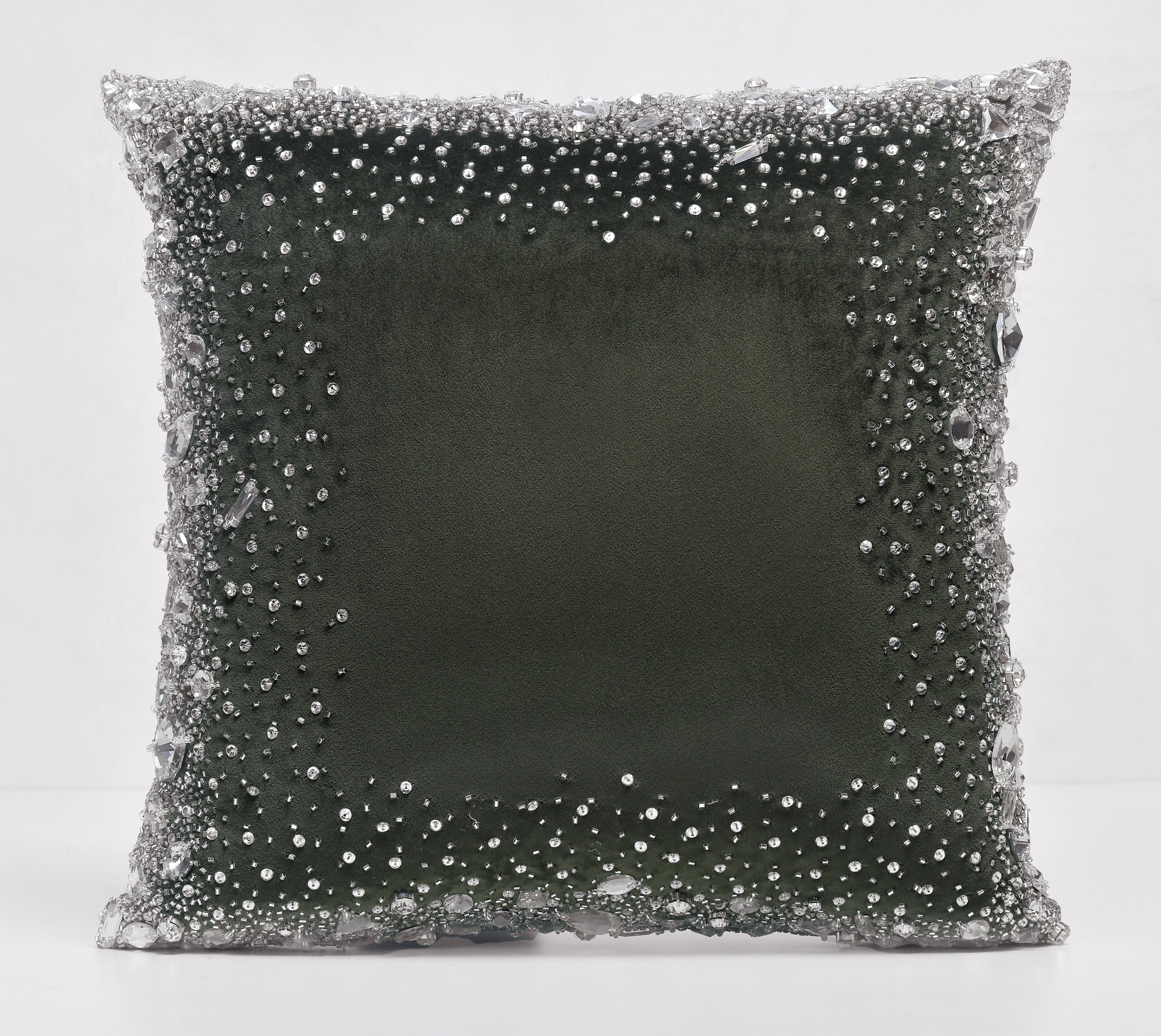 LUMIERE Green Velvet Bling Cushion Cover