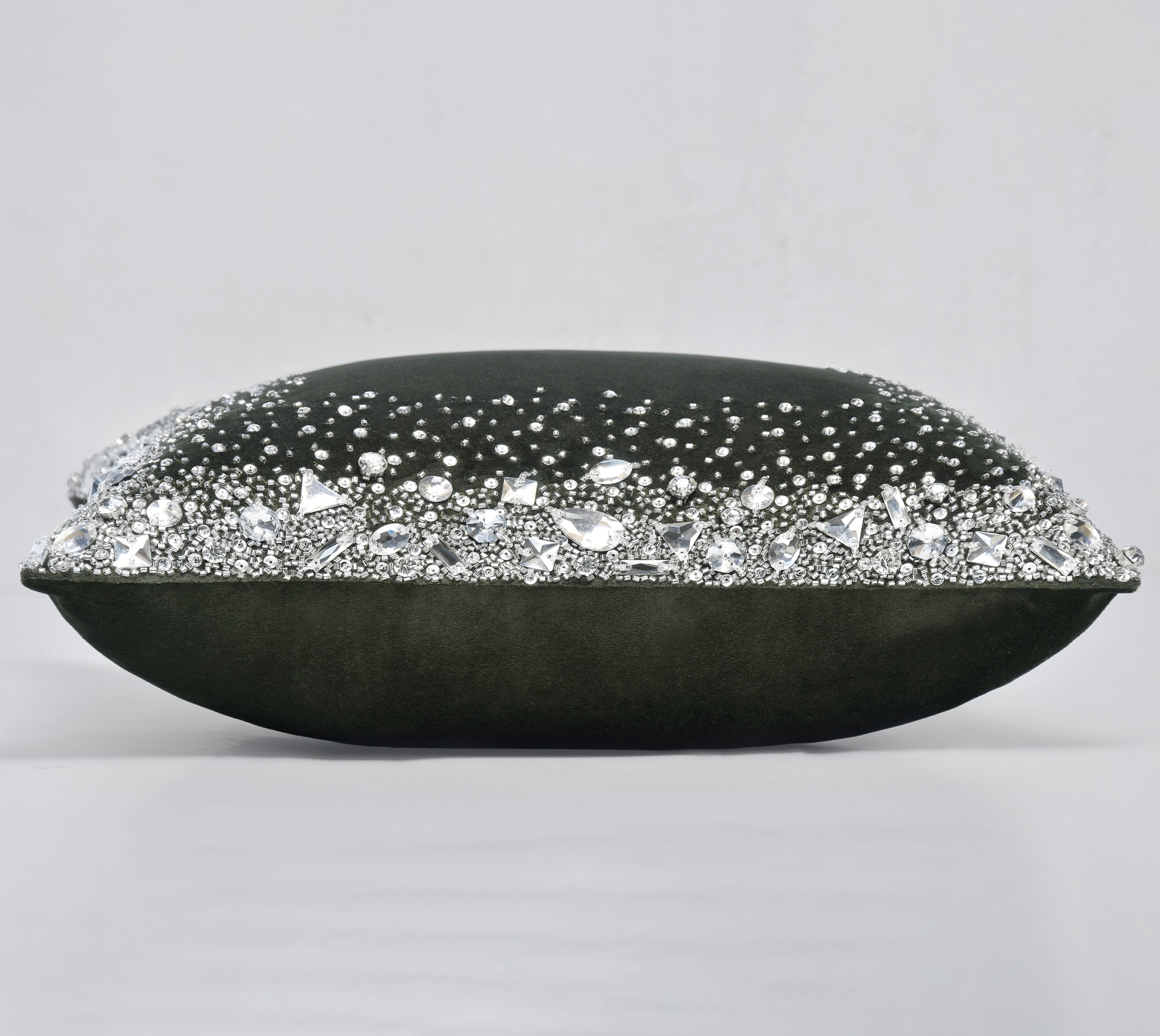 LUMIERE Green Velvet Bling Cushion Cover
