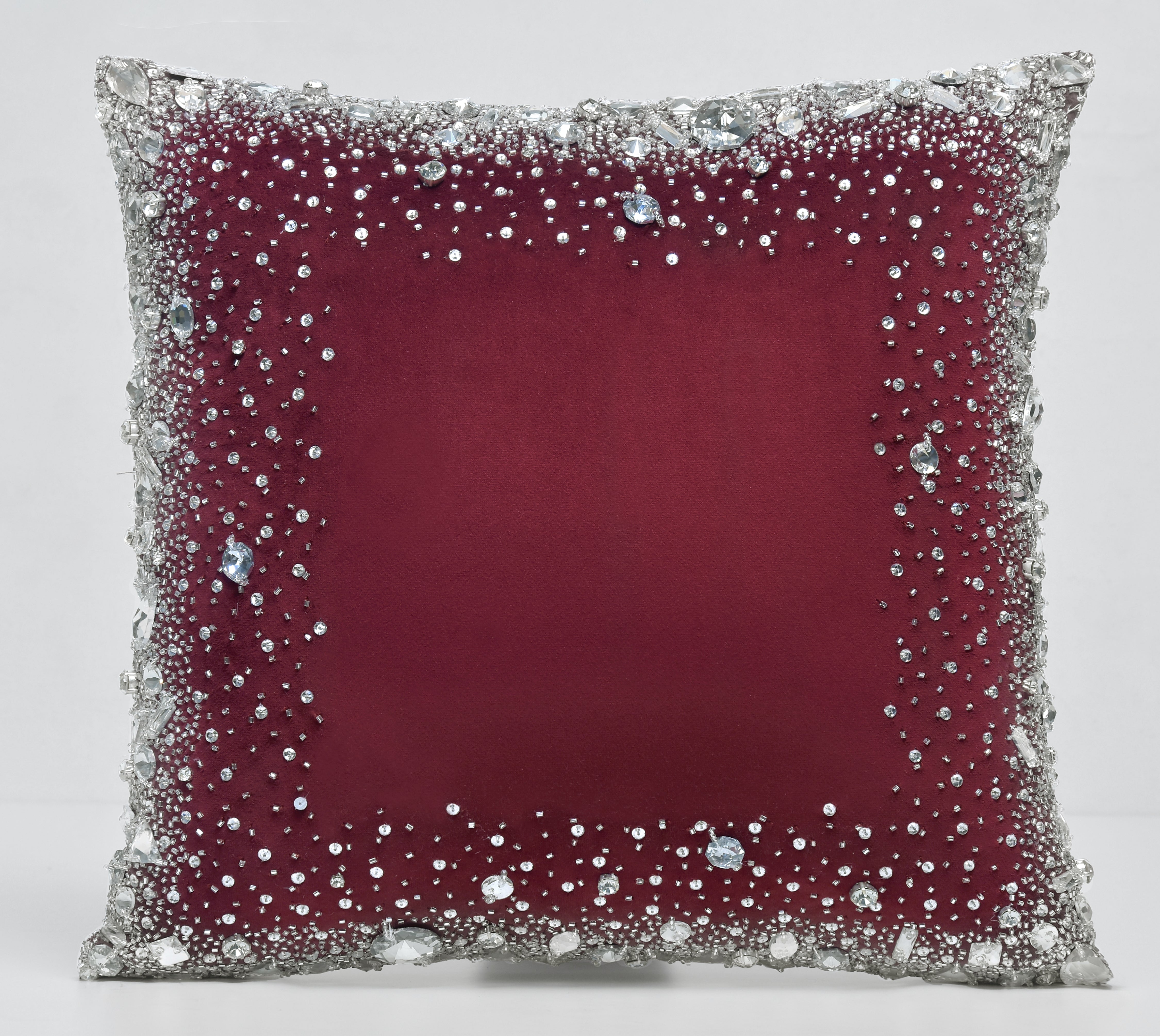 LUMIERE Burgandy Velvet Bling Cushion Cover