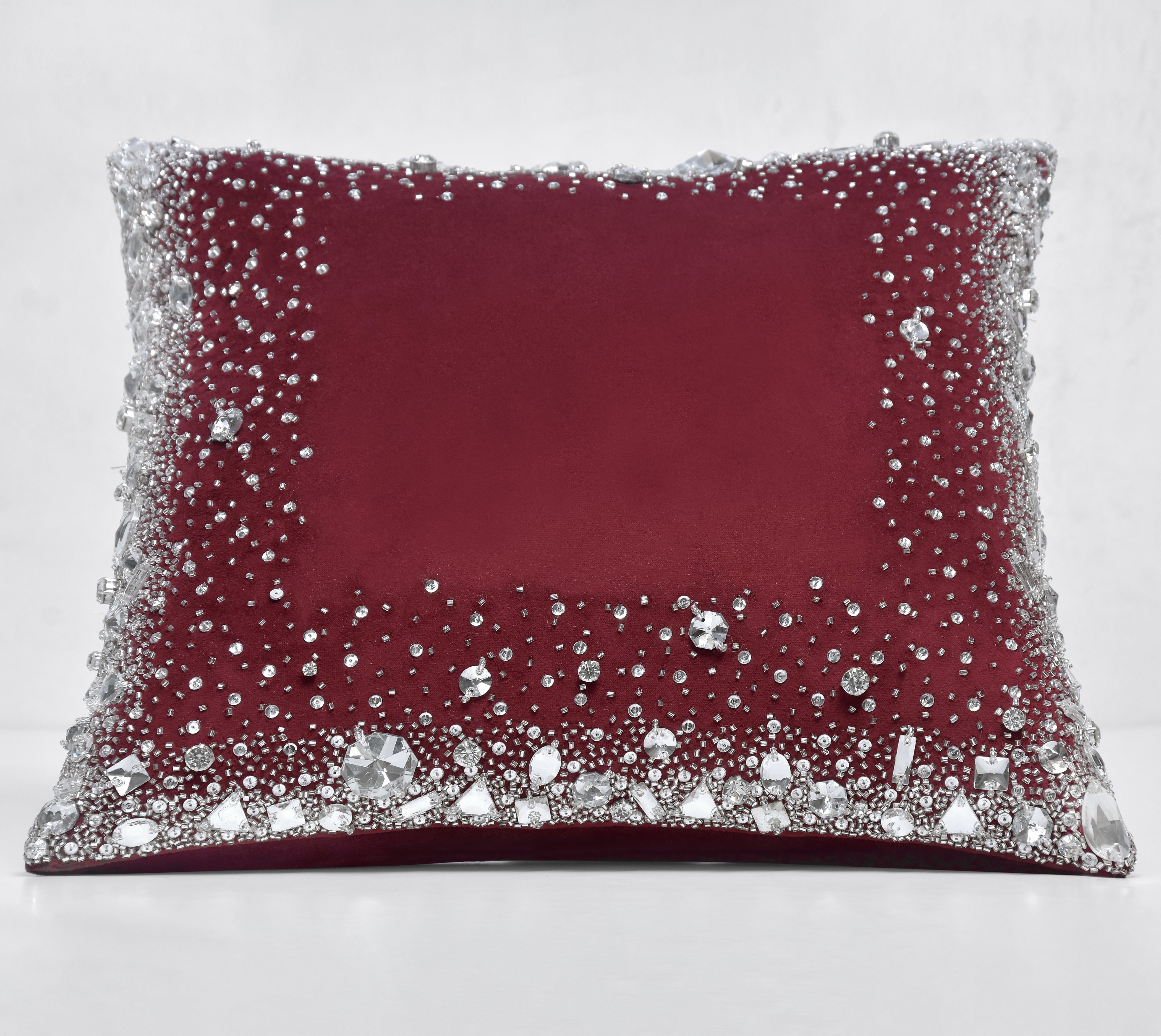 LUMIERE Burgandy Velvet Bling Cushion Cover