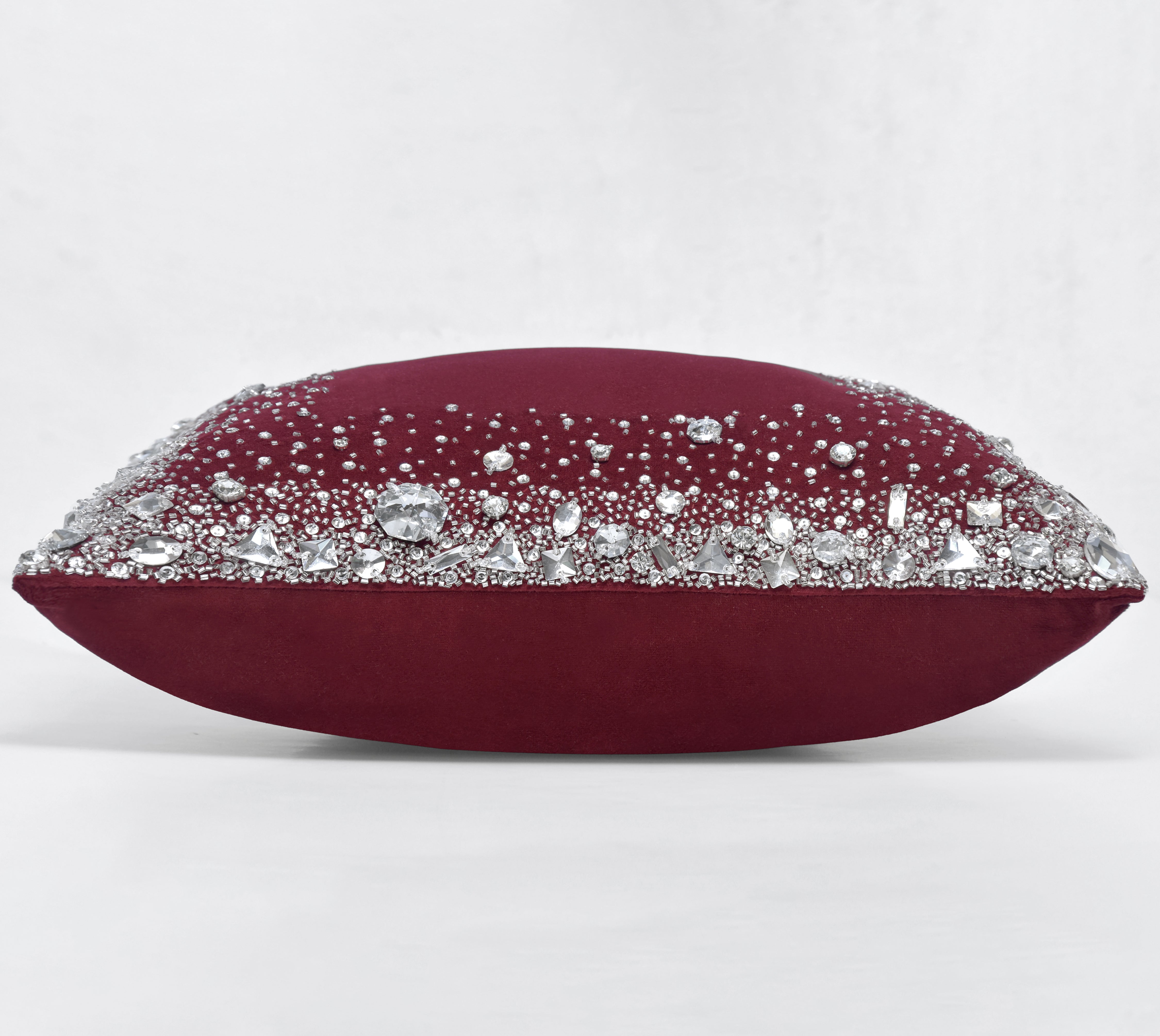 LUMIERE Burgandy Velvet Bling Cushion Cover