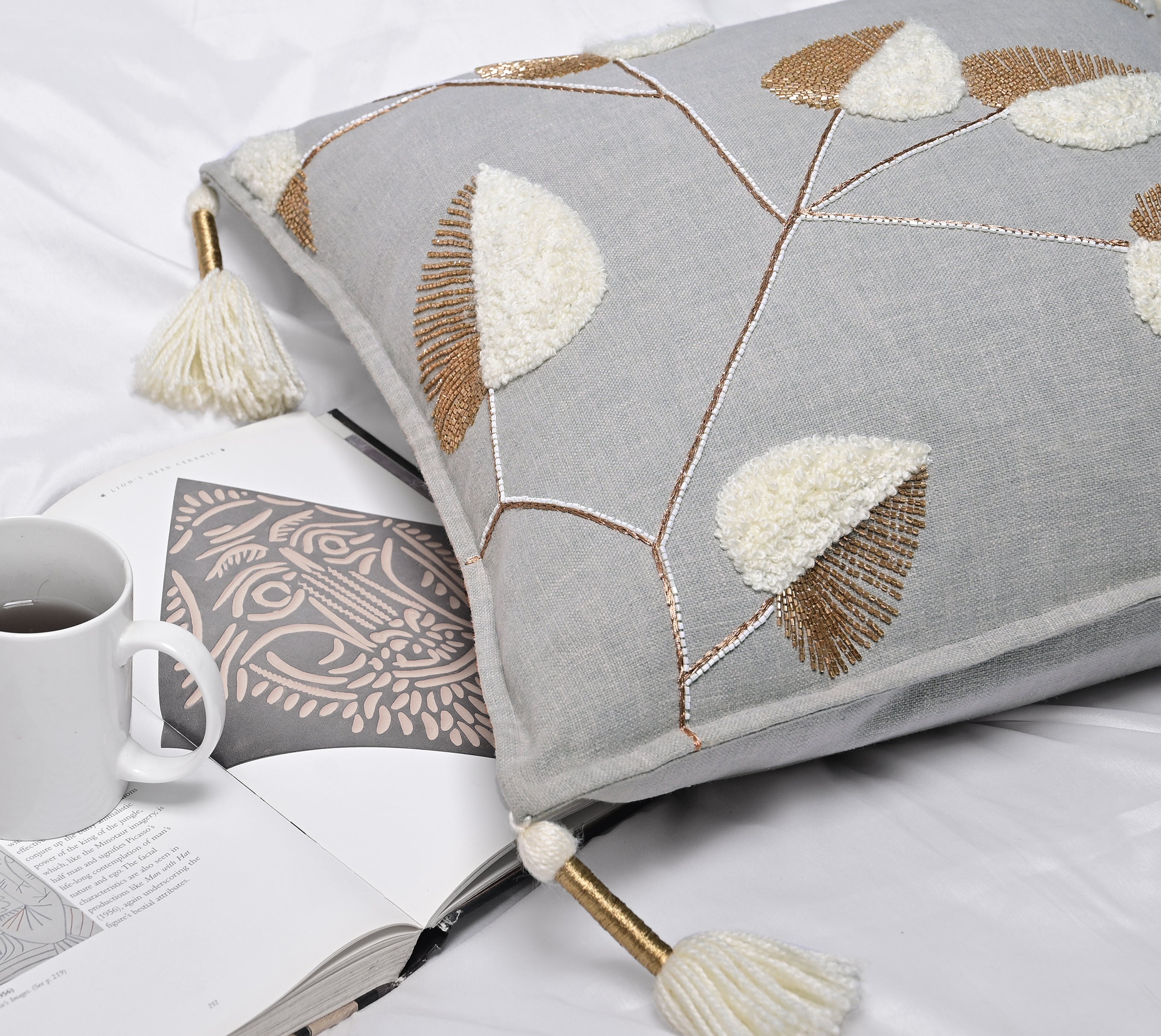 ISABELLA Grey Cotton Cushion Cover