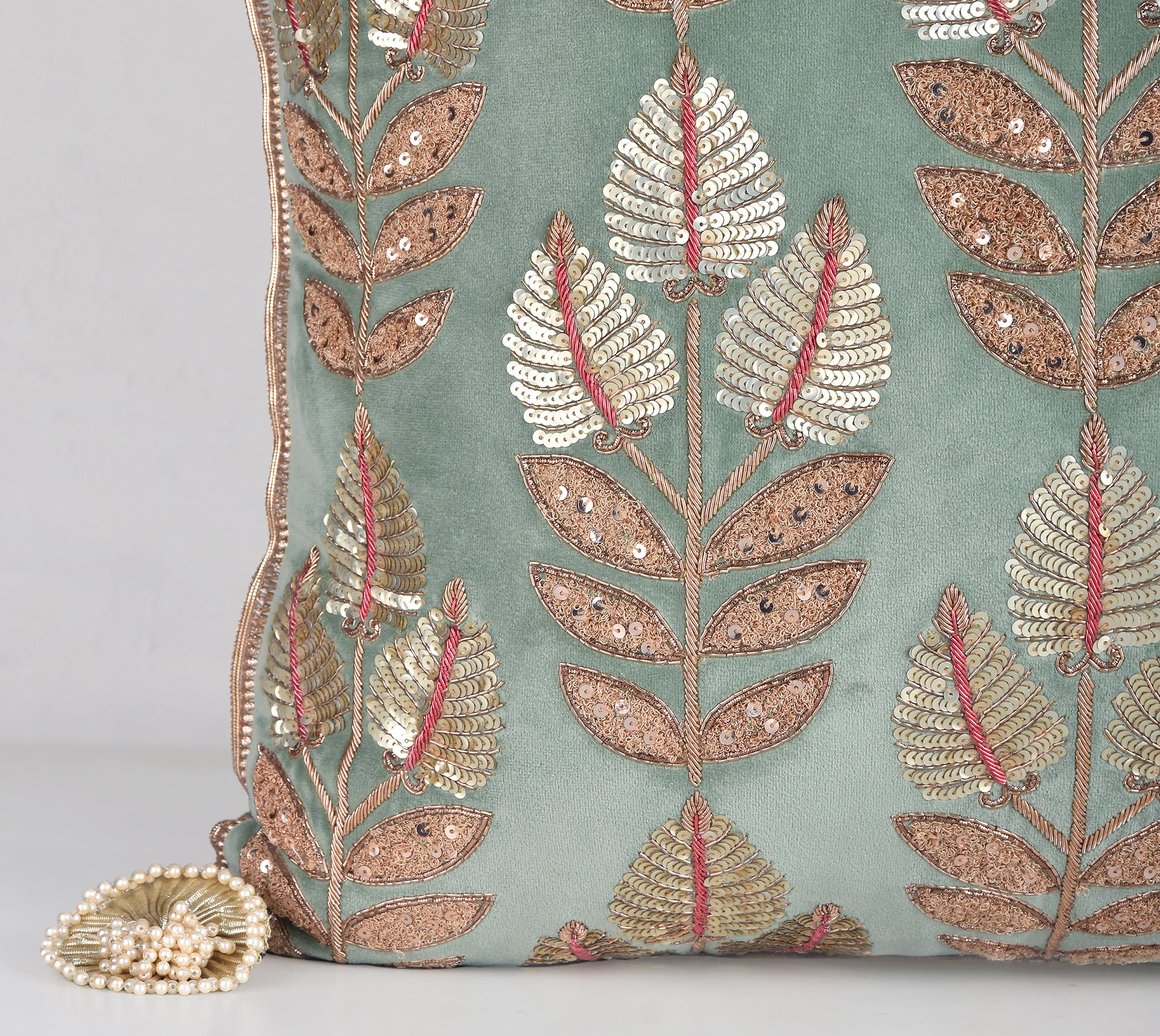 HERITAGE Sage Green Velvet Cushion Cover