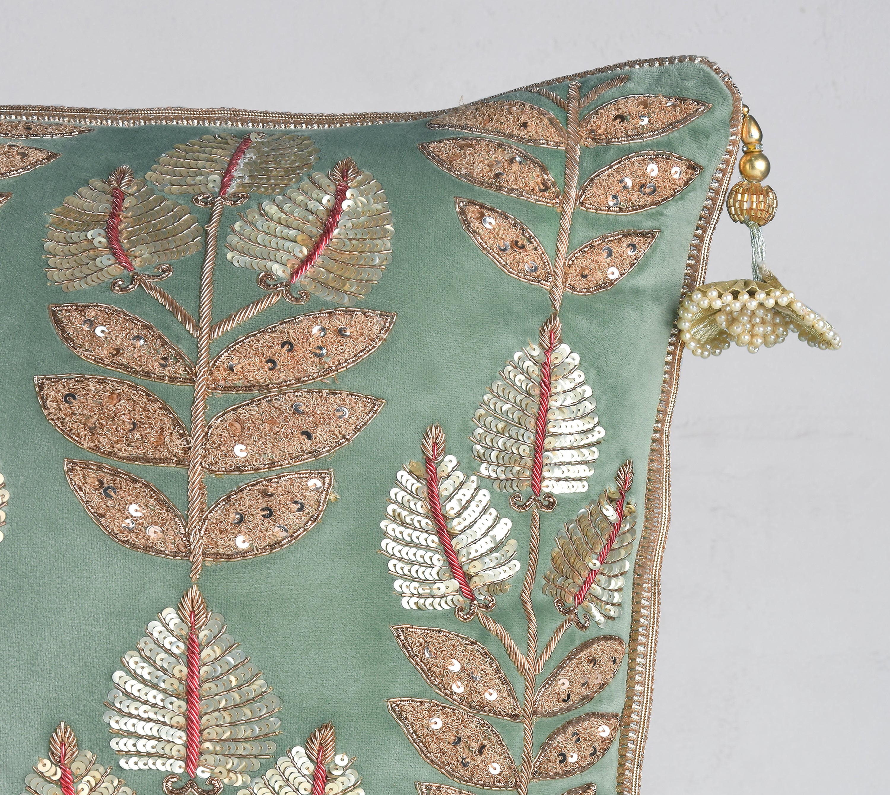 HERITAGE Sage Green Velvet Cushion Cover