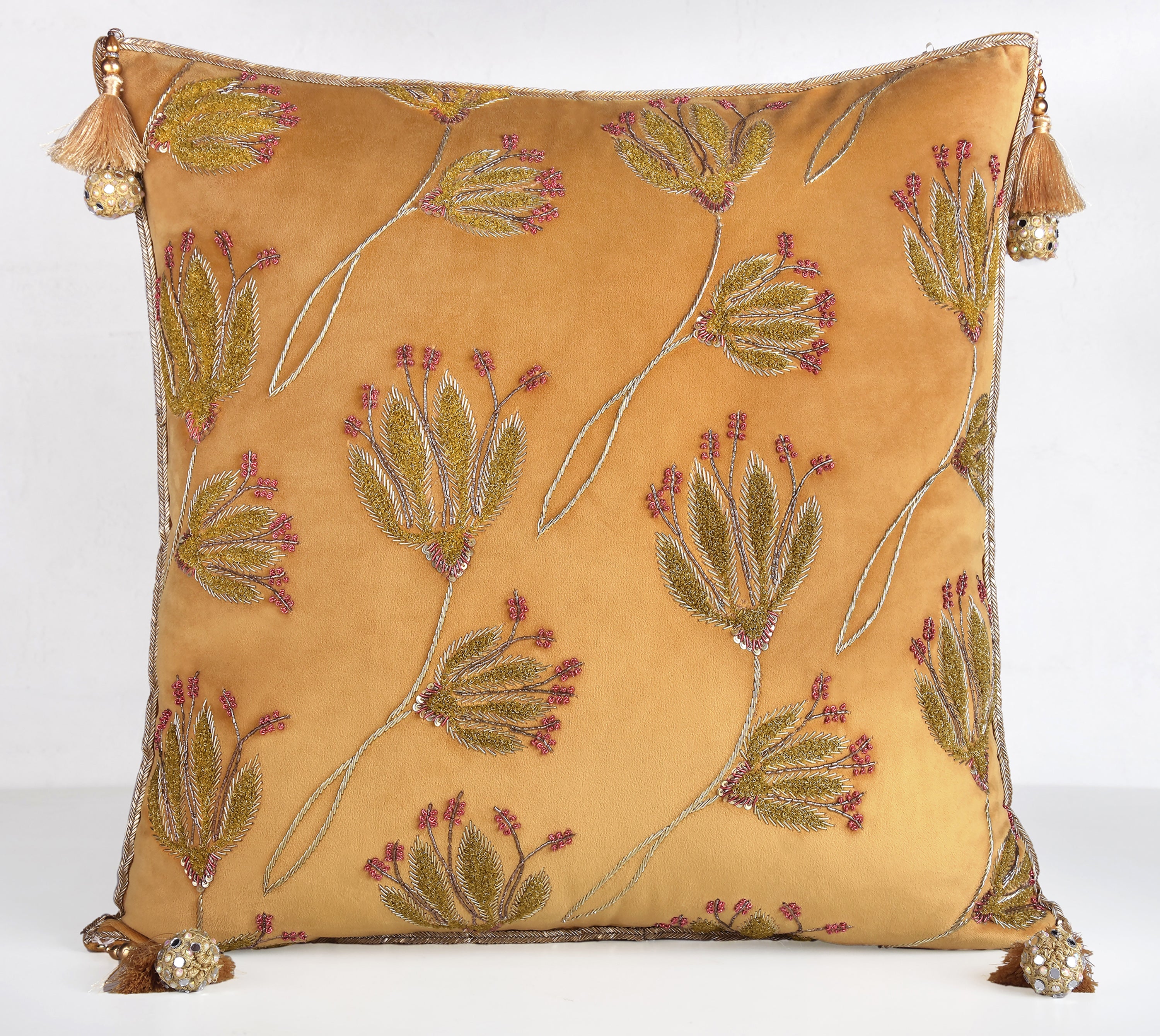 HERITAGE Yellow Velvet Cushion Cover