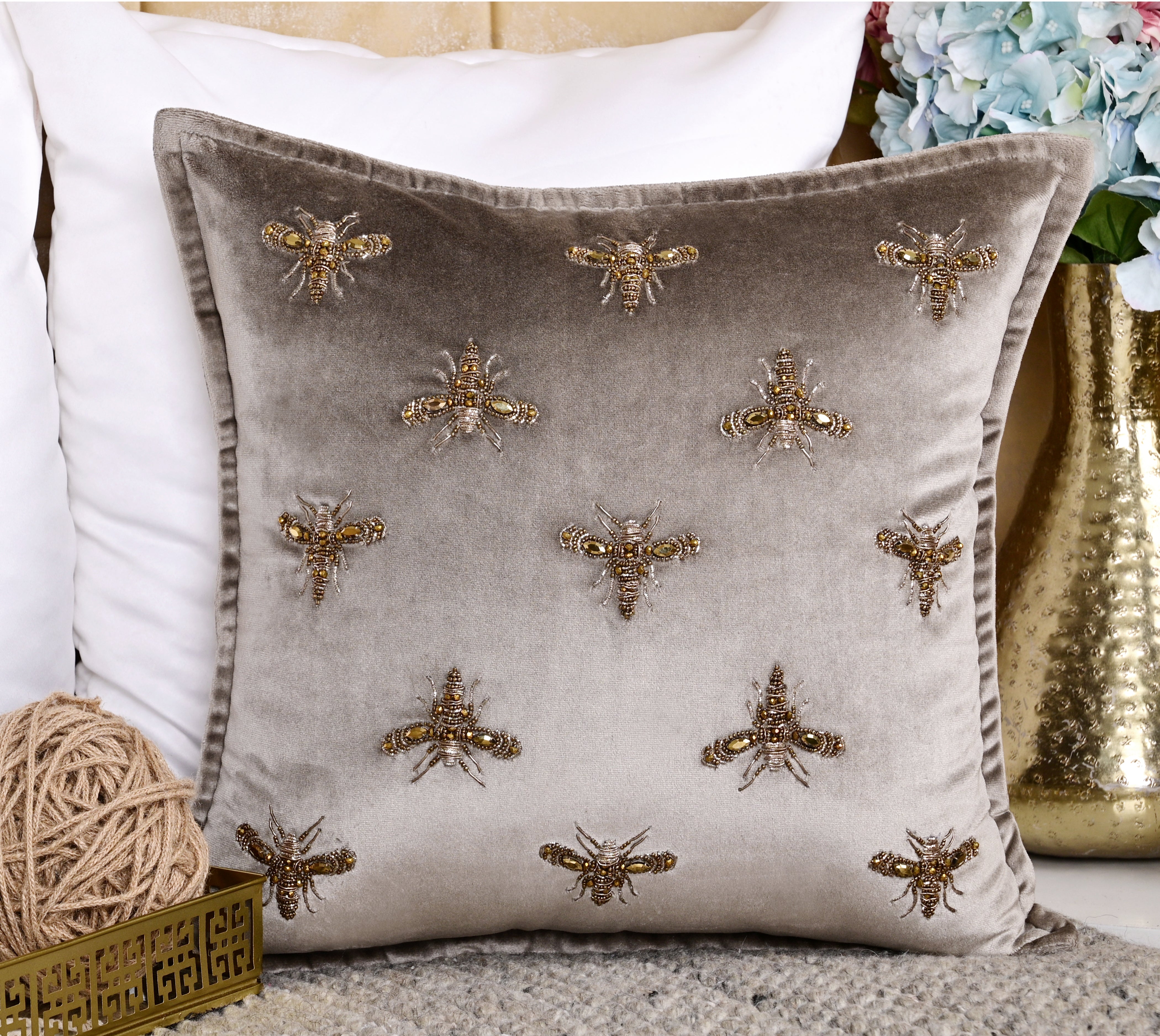 GRACE Grey Velvet Cushion Cover
