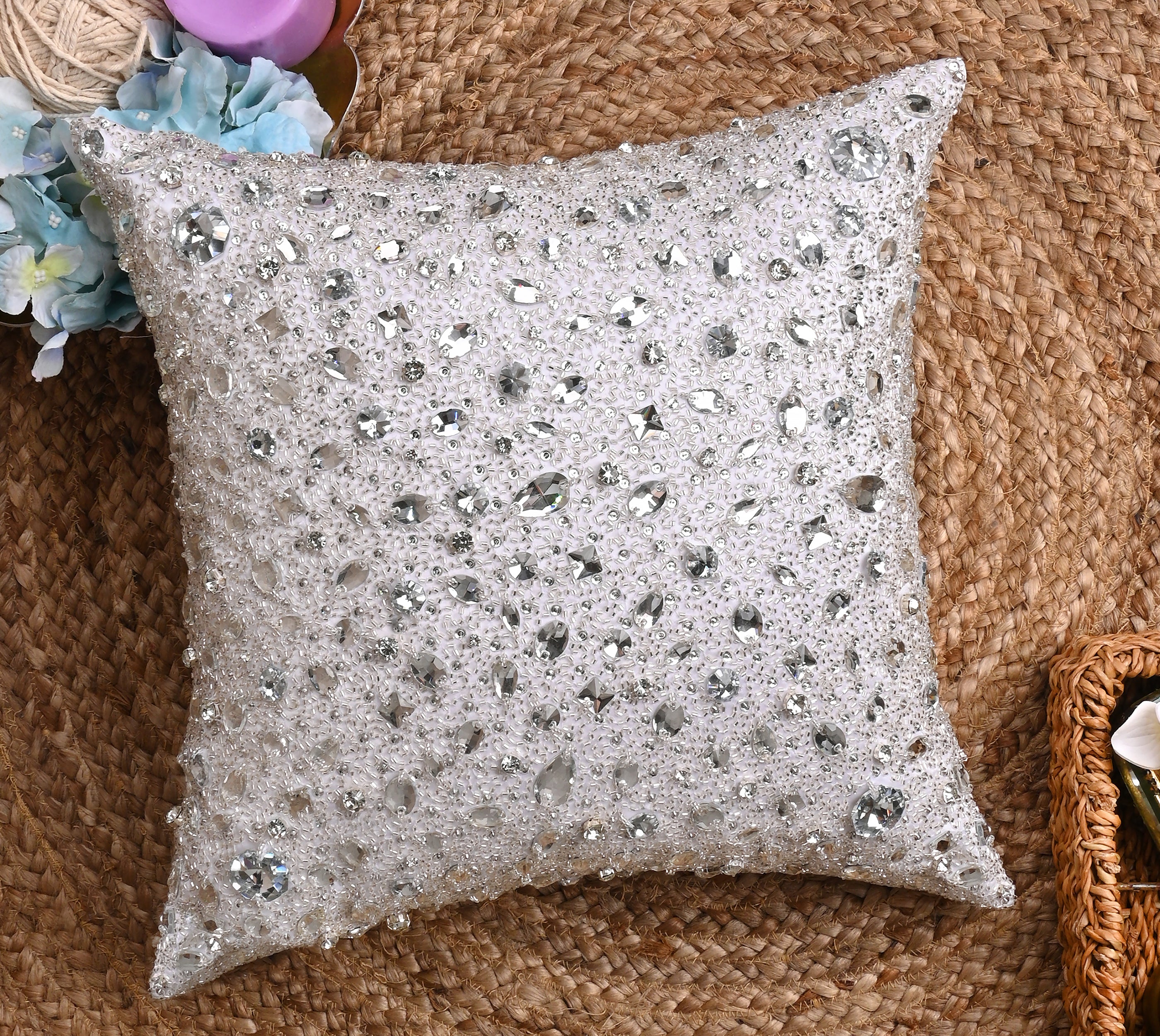 FORTUNE White Bling Satin Cushion Cover