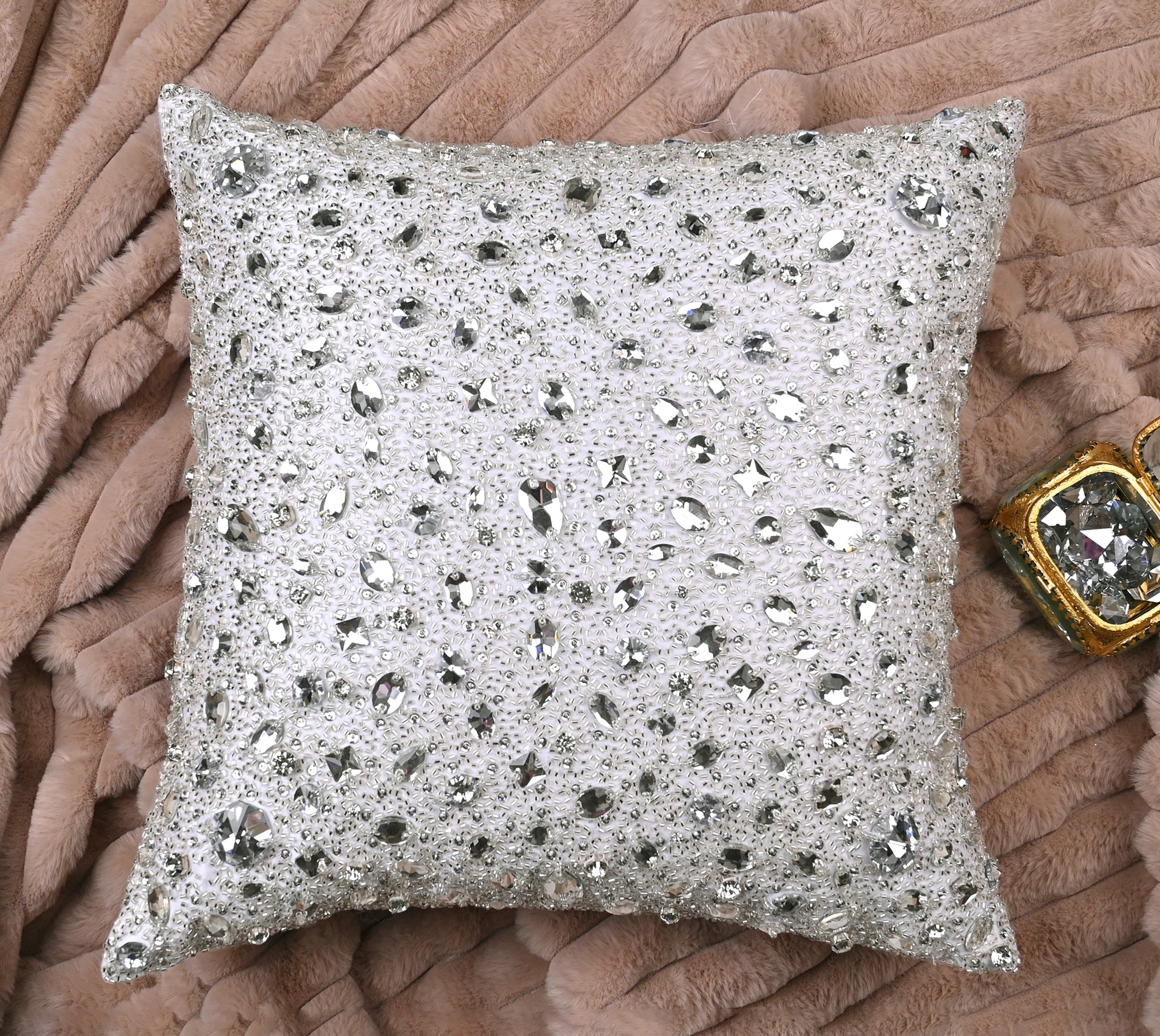 FORTUNE White Bling Satin Cushion Cover